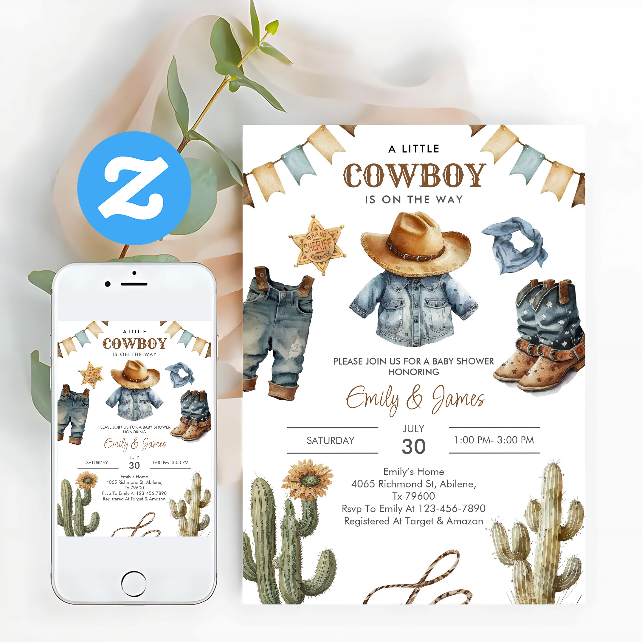 A Little Cowboy Is On The Way Western Baby Shower Invitation - Image 12