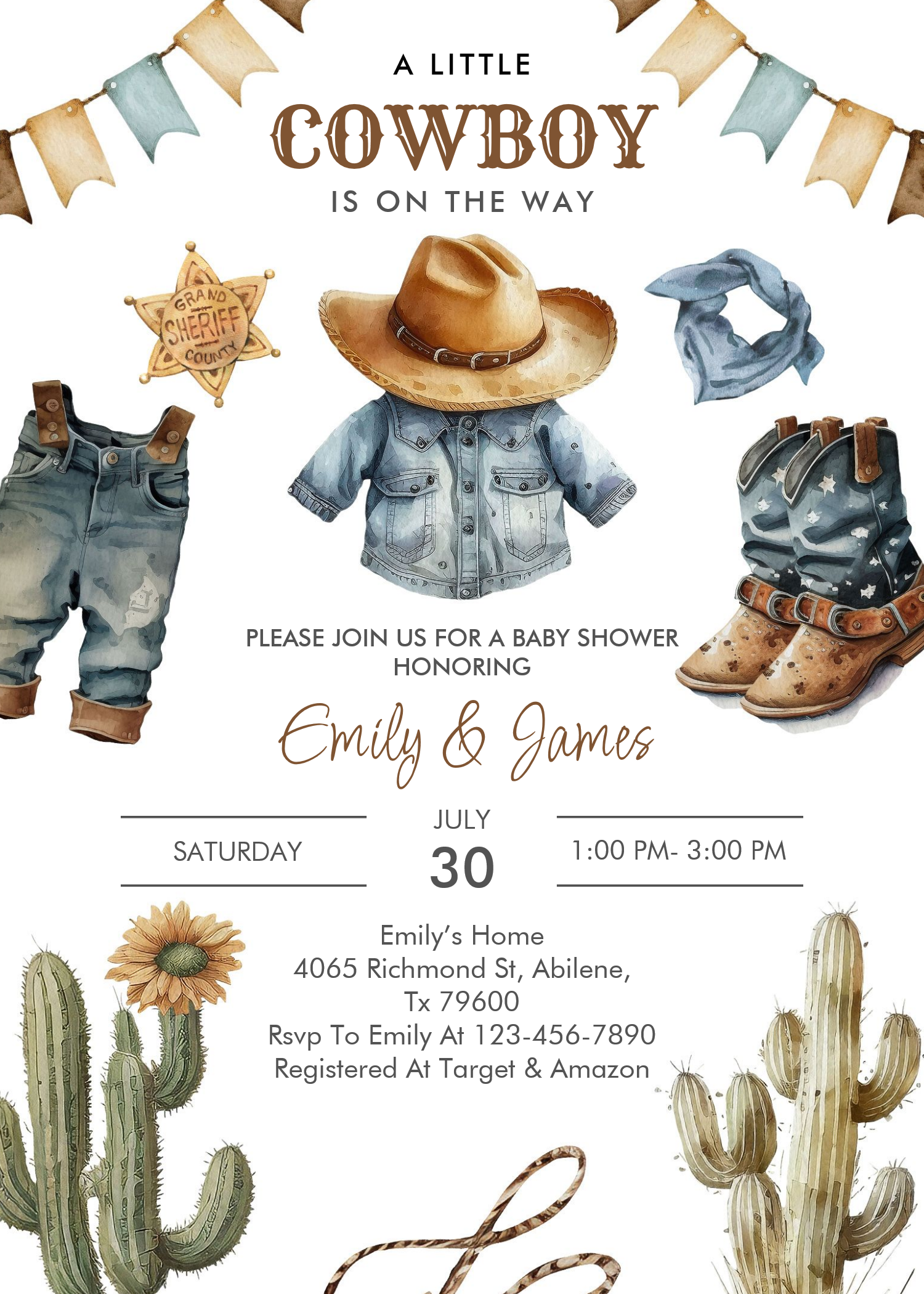 A Little Cowboy Is On The Way Western Baby Shower Invitation