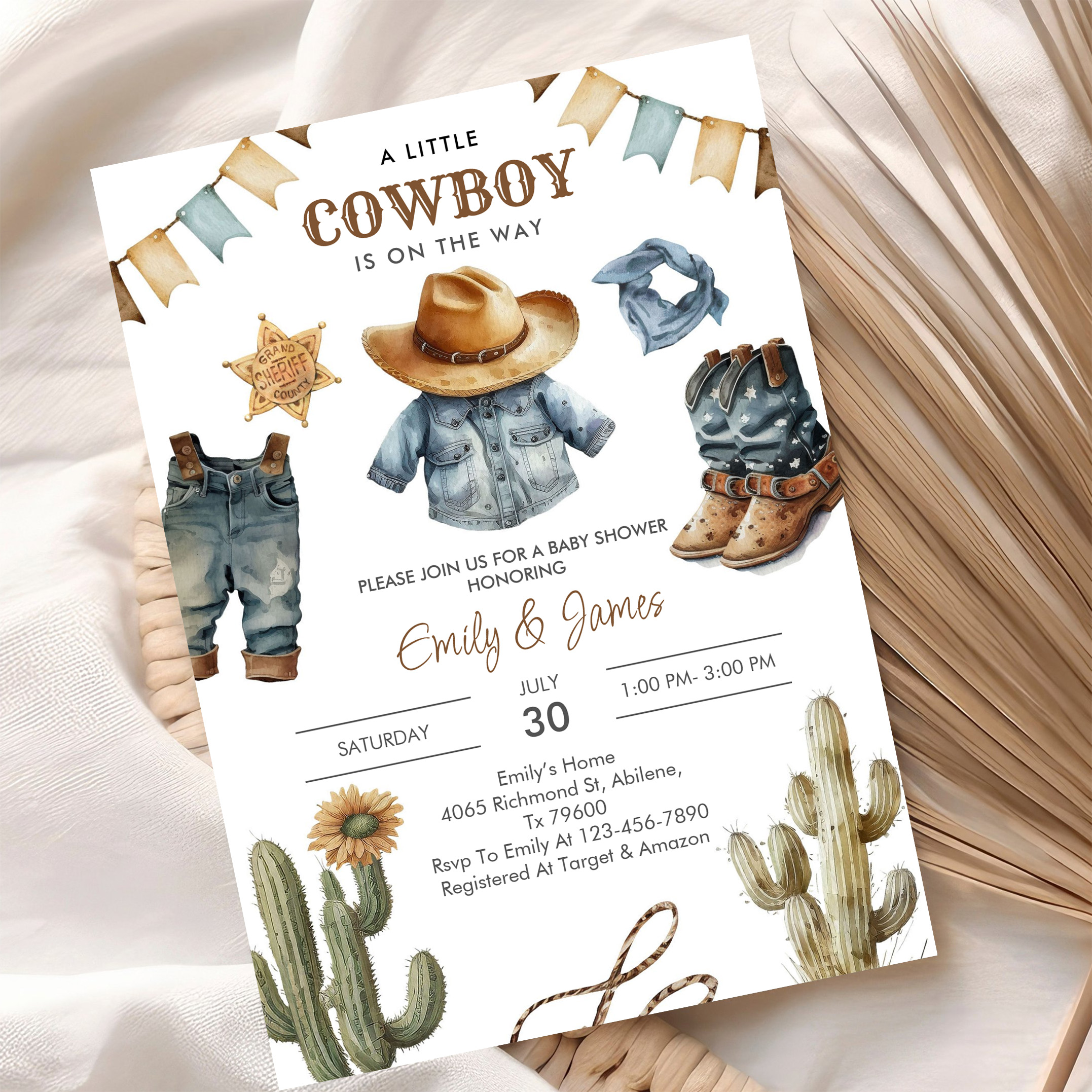 A Little Cowboy Is On The Way Western Baby Shower Invitation - Image 10