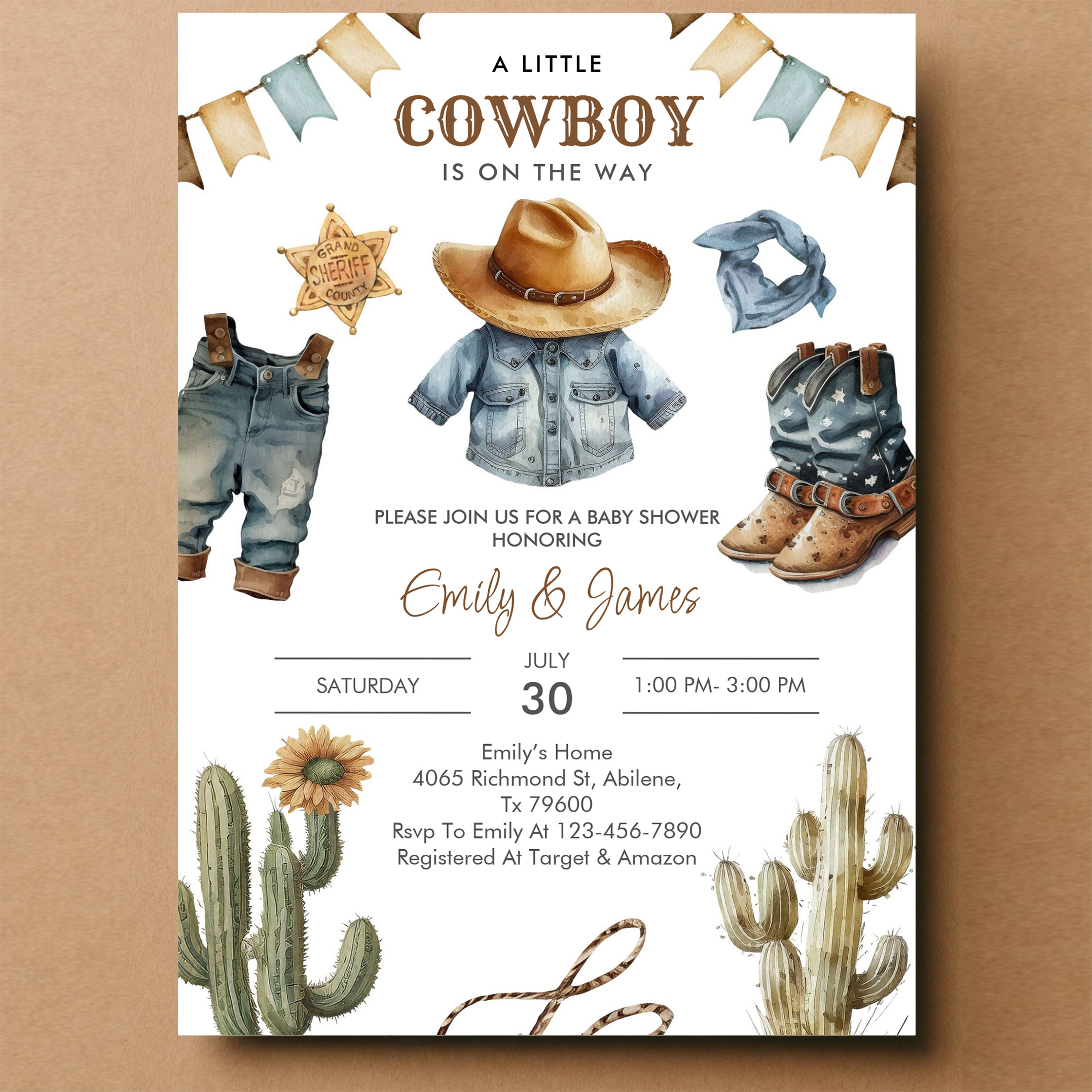 A Little Cowboy Is On The Way Western Baby Shower Invitation - Image 14