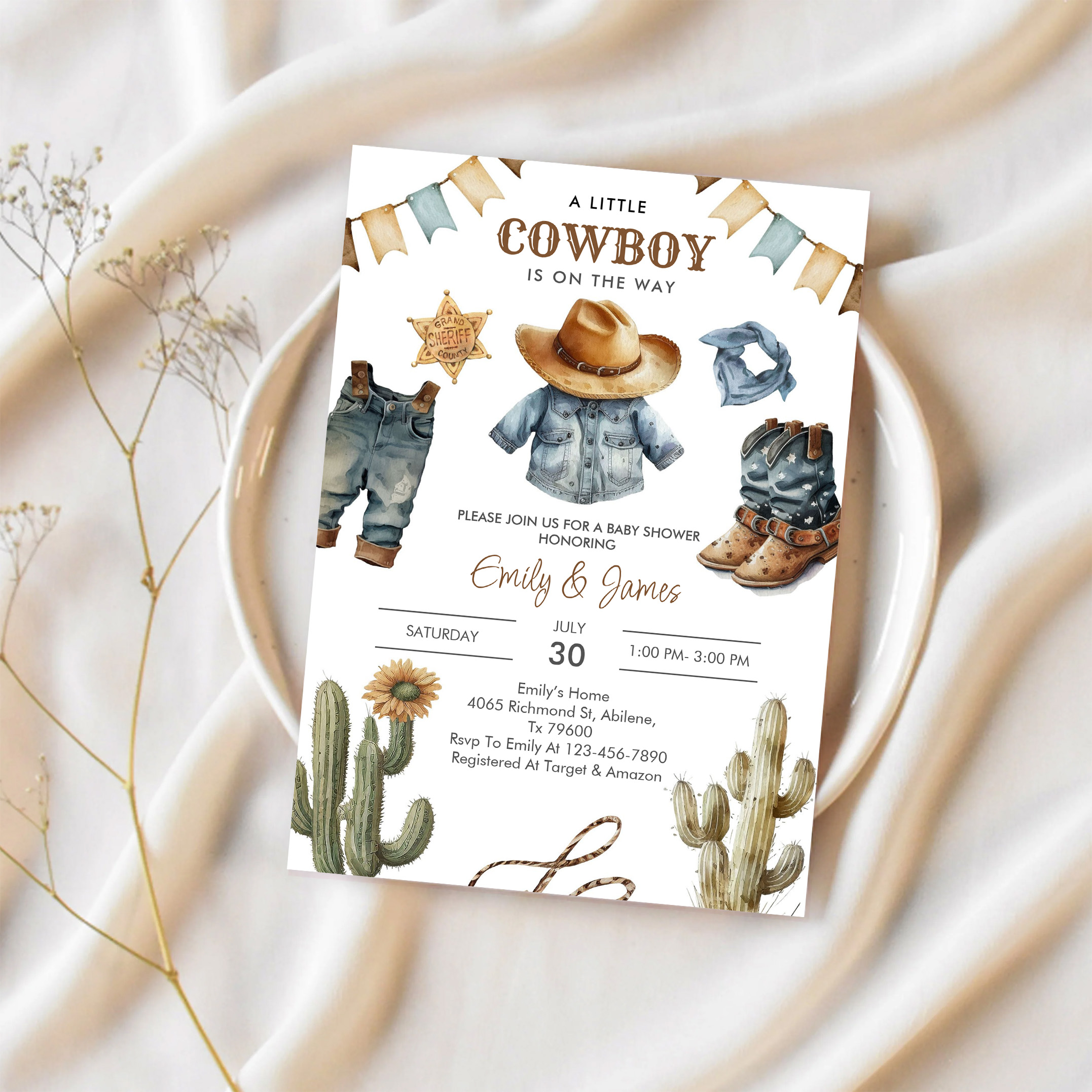 A Little Cowboy Is On The Way Western Baby Shower Invitation - Image 2