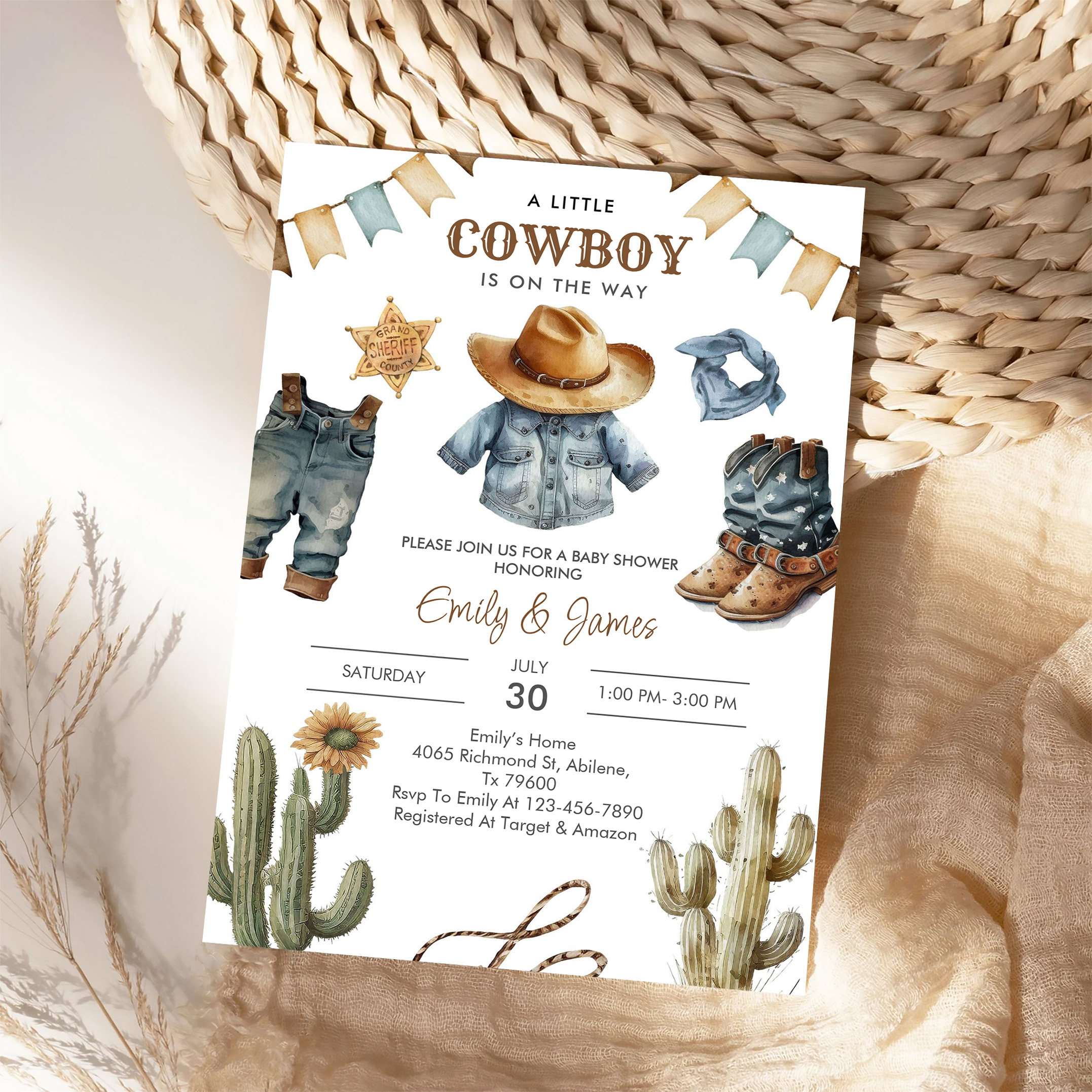 A Little Cowboy Is On The Way Western Baby Shower Invitation - Image 4