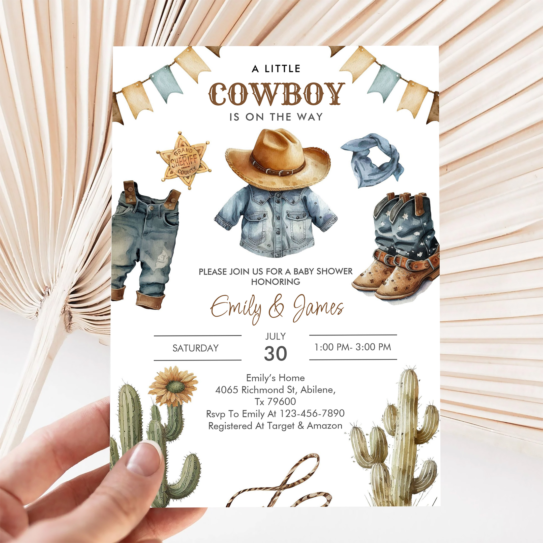 A Little Cowboy Is On The Way Western Baby Shower Invitation - Image 5