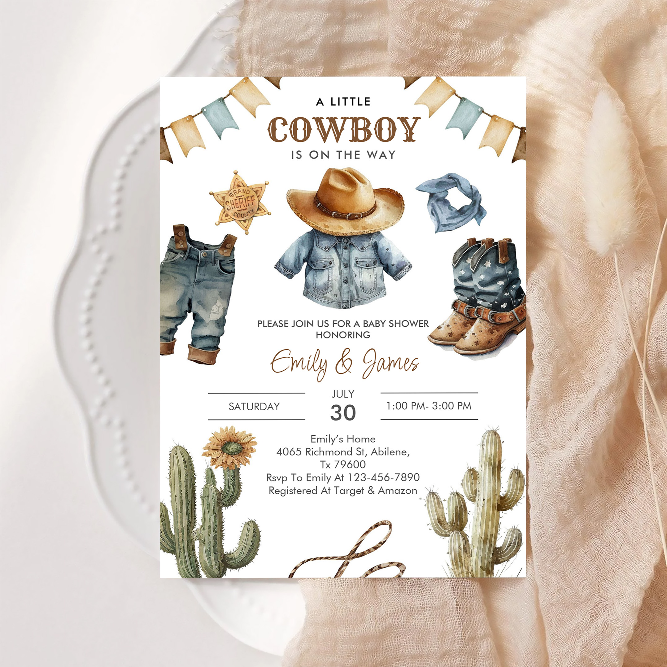A Little Cowboy Is On The Way Western Baby Shower Invitation - Image 6