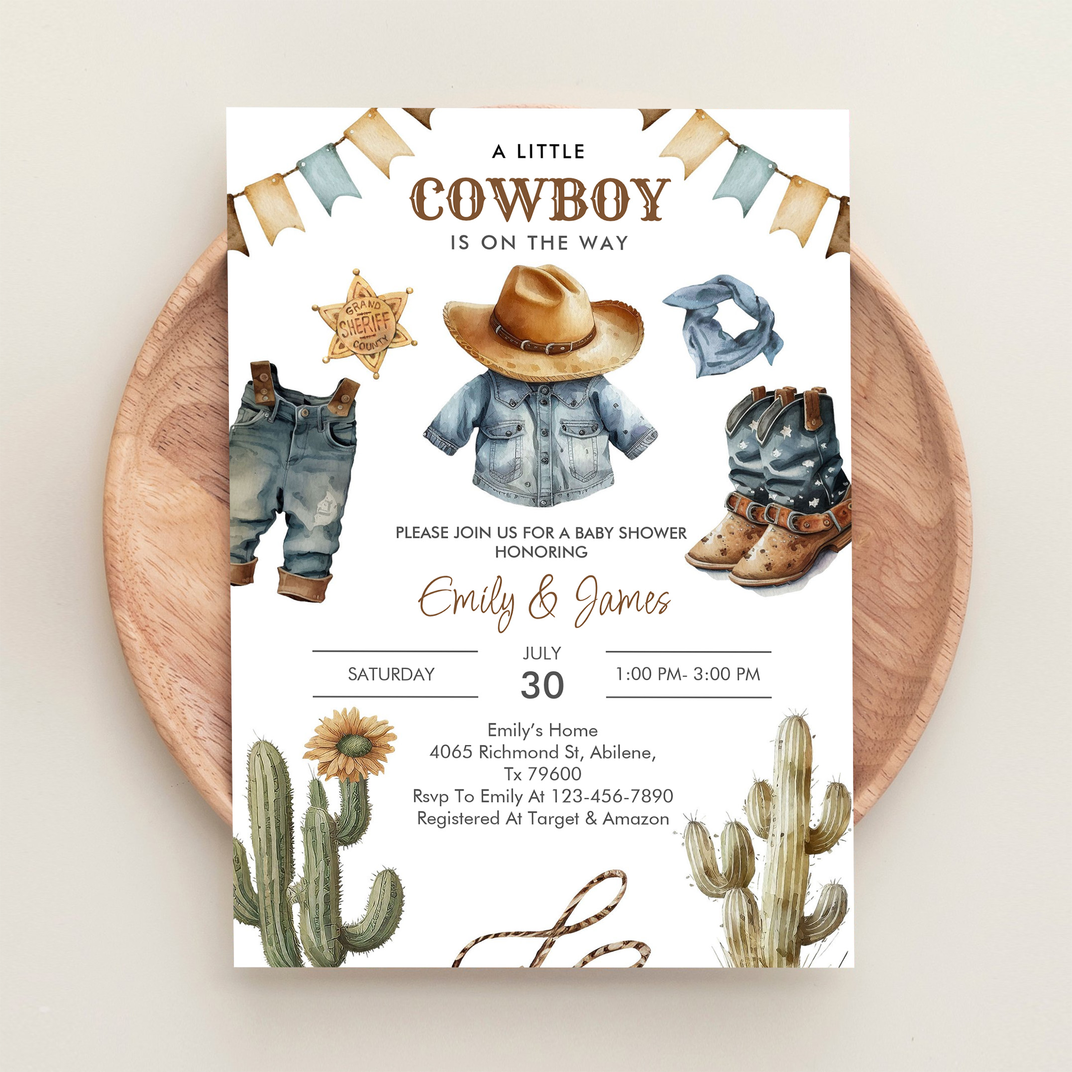 A Little Cowboy Is On The Way Western Baby Shower Invitation - Image 7