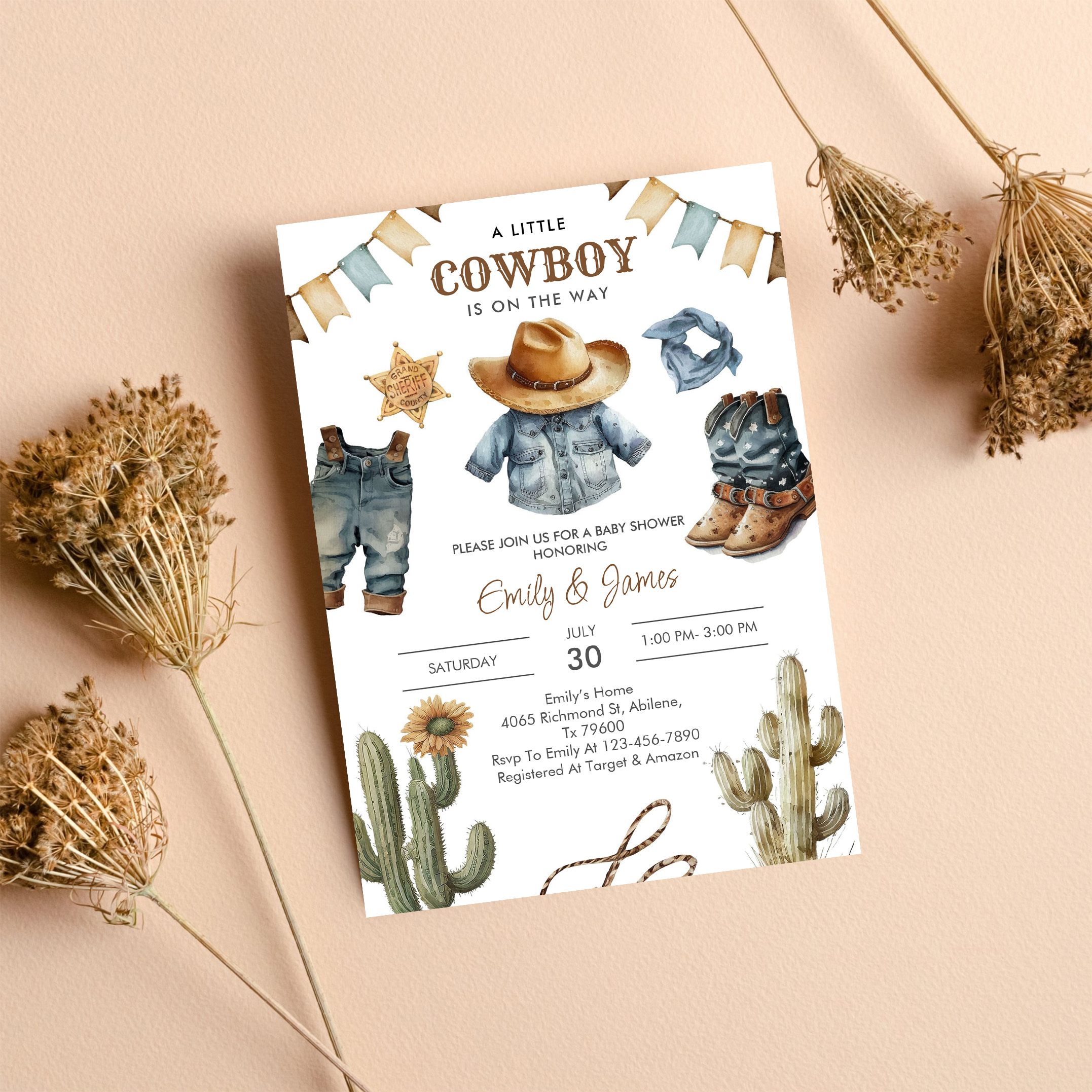 A Little Cowboy Is On The Way Western Baby Shower Invitation - Image 8