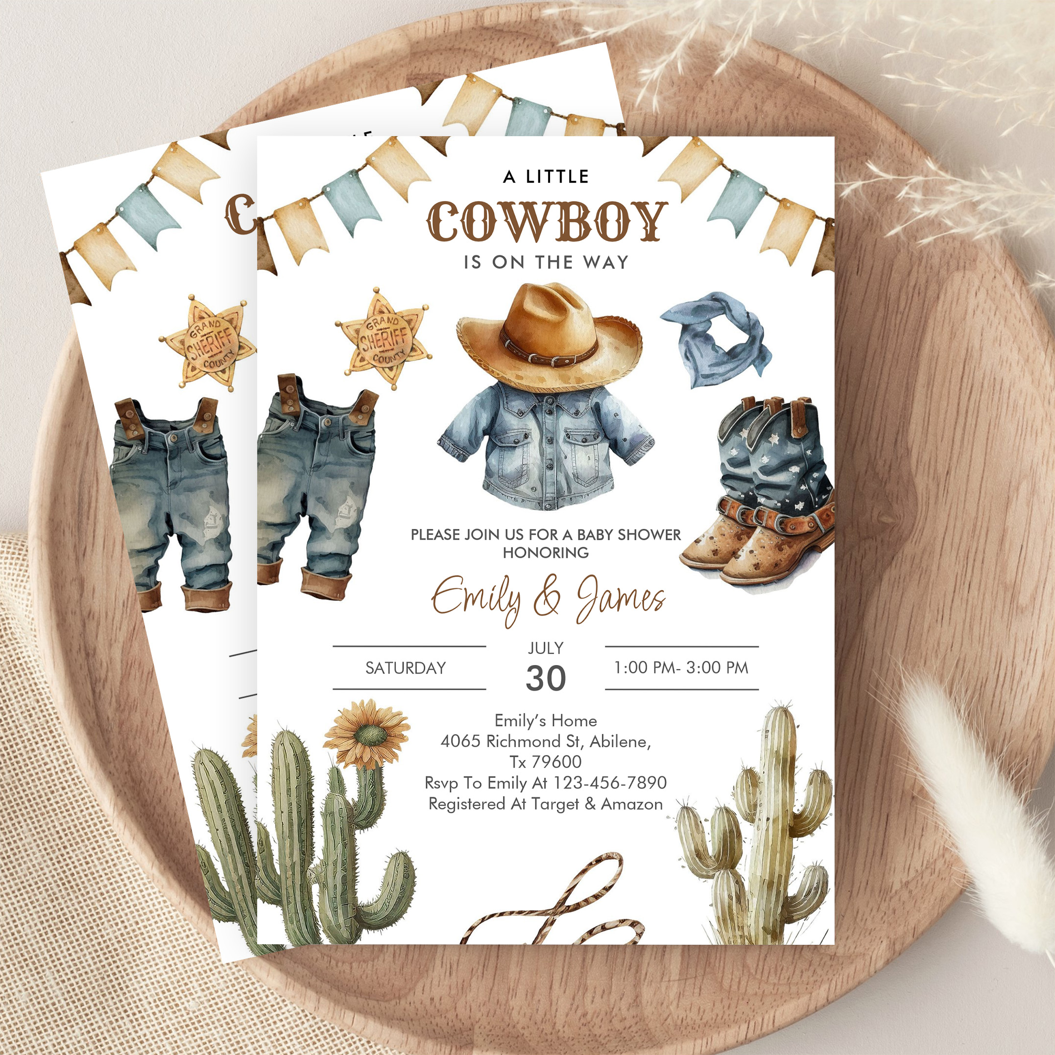 A Little Cowboy Is On The Way Western Baby Shower Invitation - Image 9