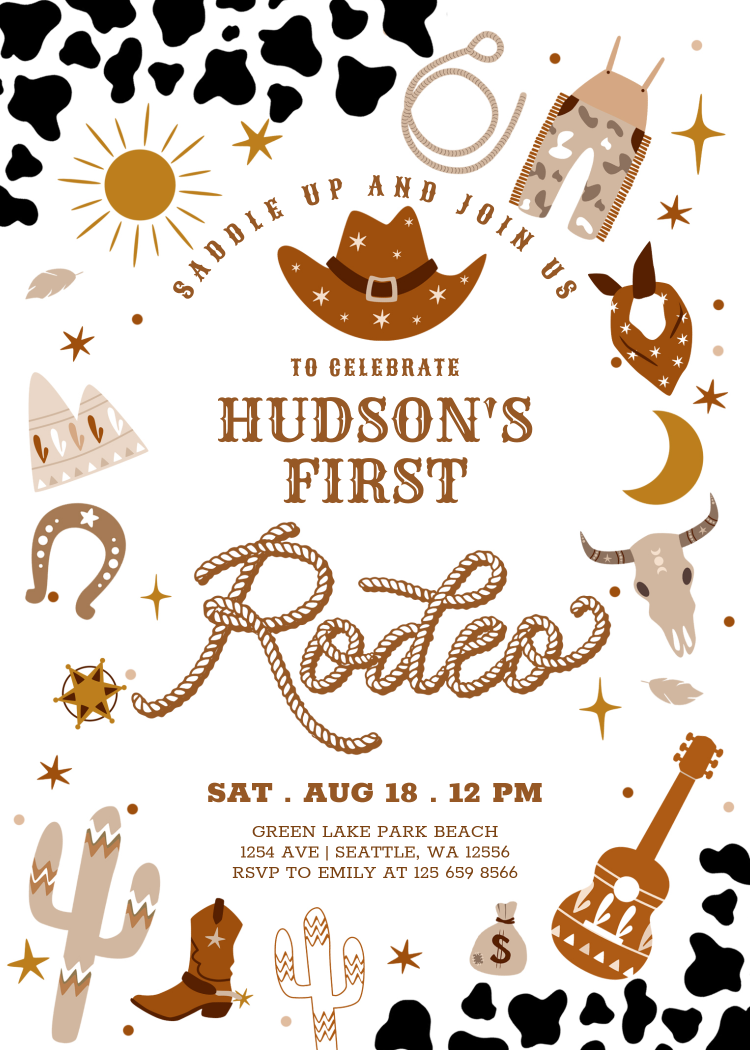 Any Age Cowboy My First Rodeo Birthday Invitation