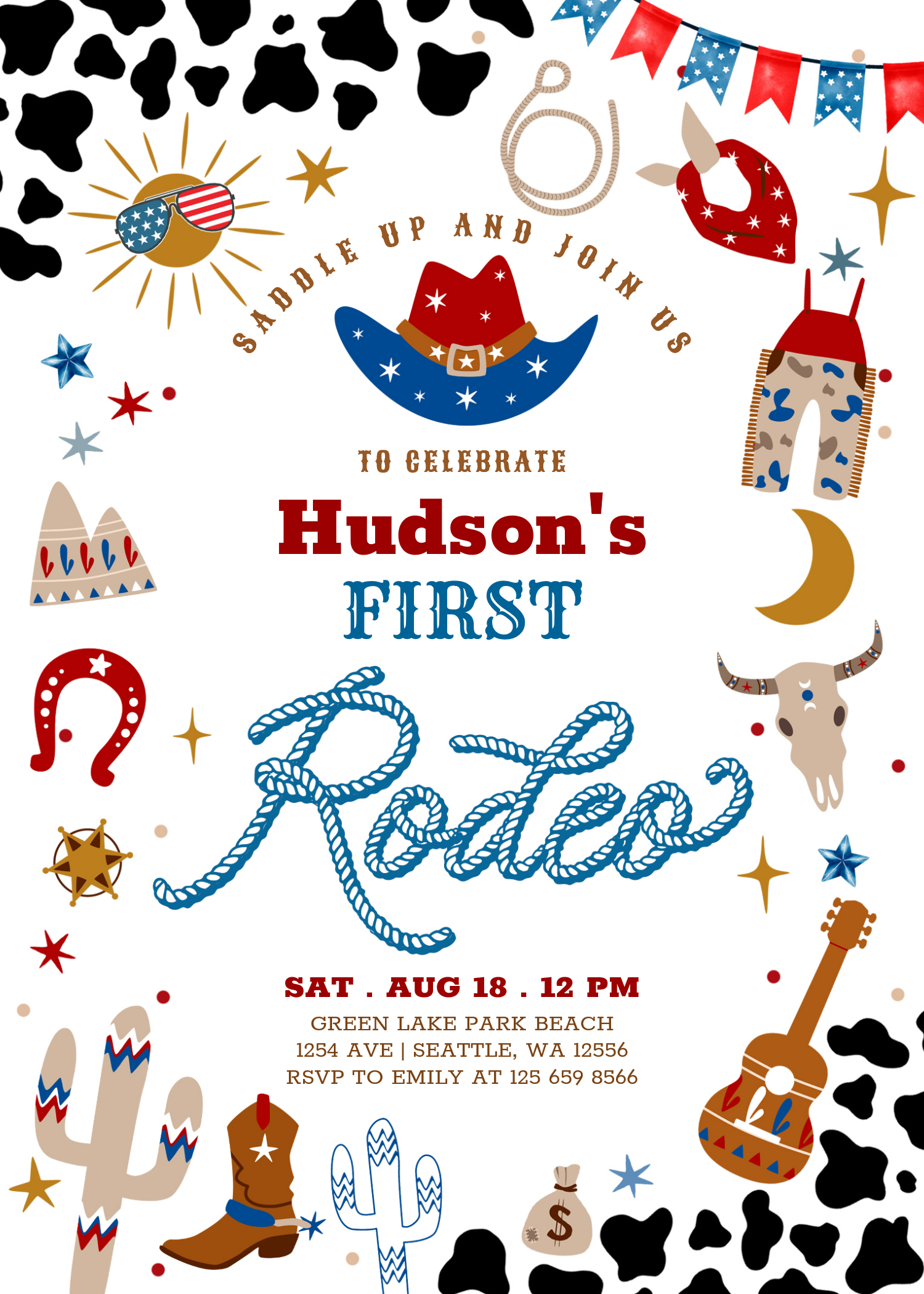 Any Age Cowboy My First Rodeo Birthday Invitation