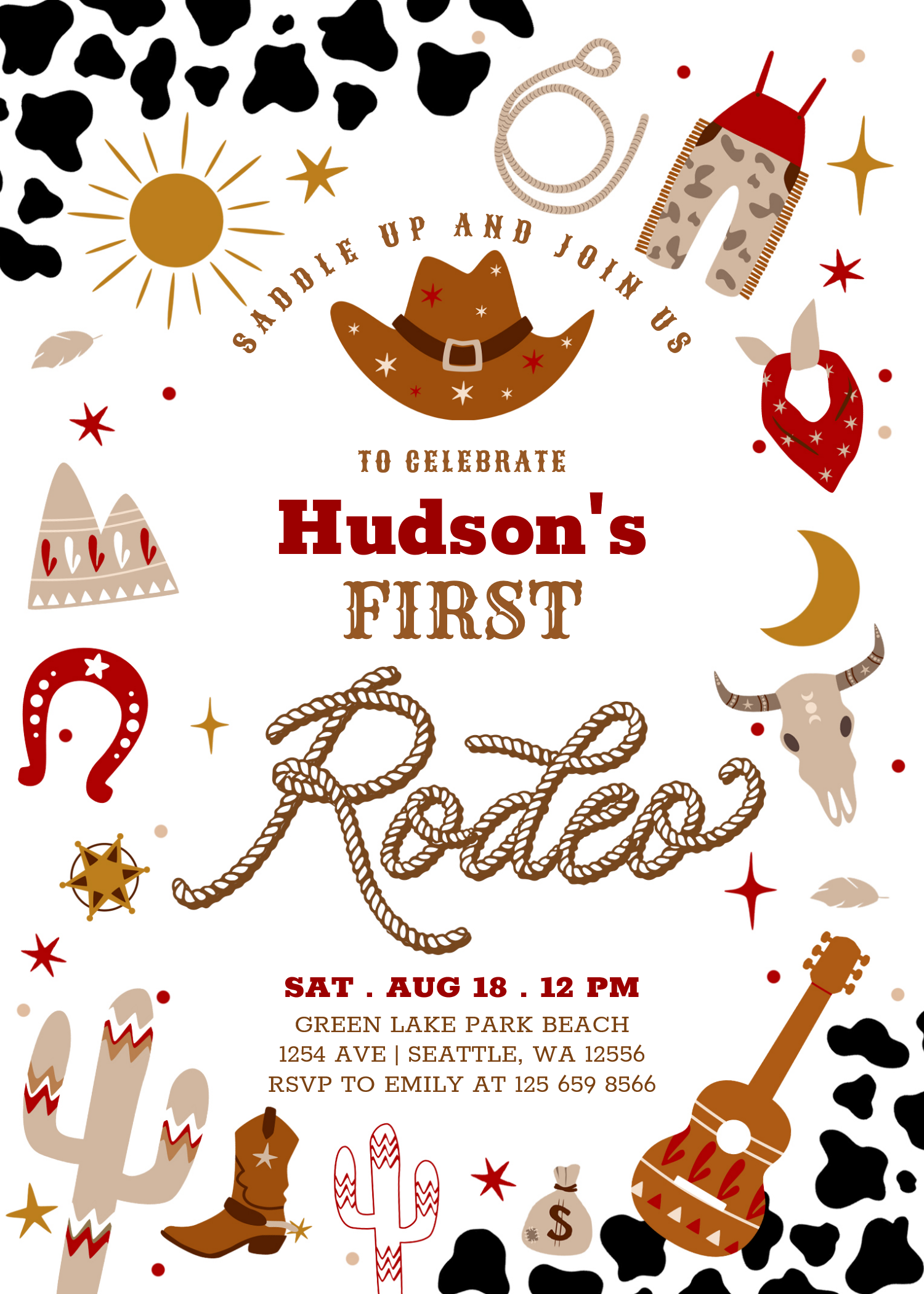 Any Age Cowboy My First Rodeo Birthday Invitation