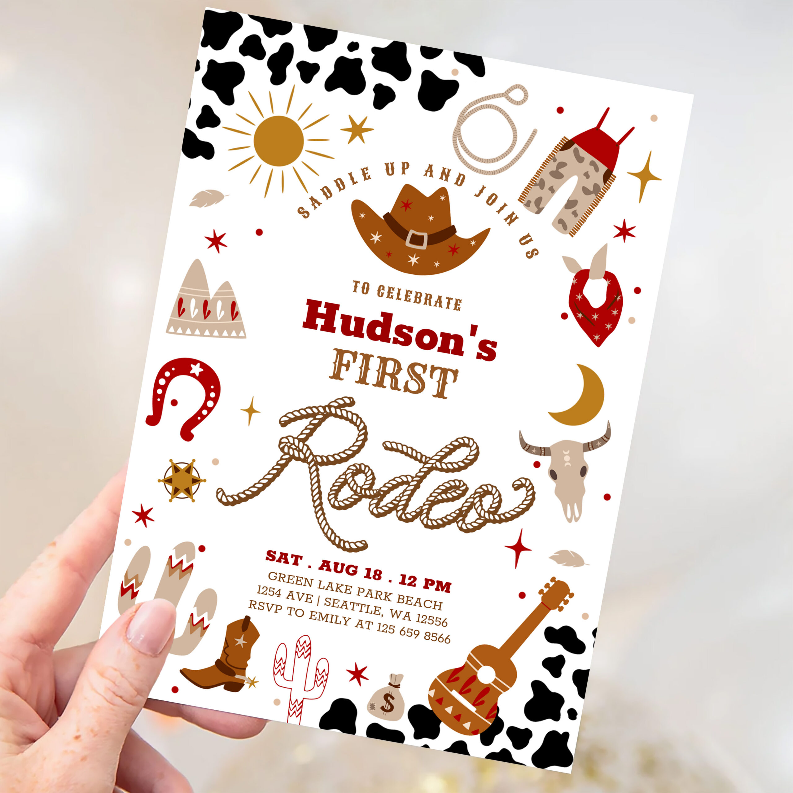 Any Age Cowboy My First Rodeo Birthday Invitation - Image 3