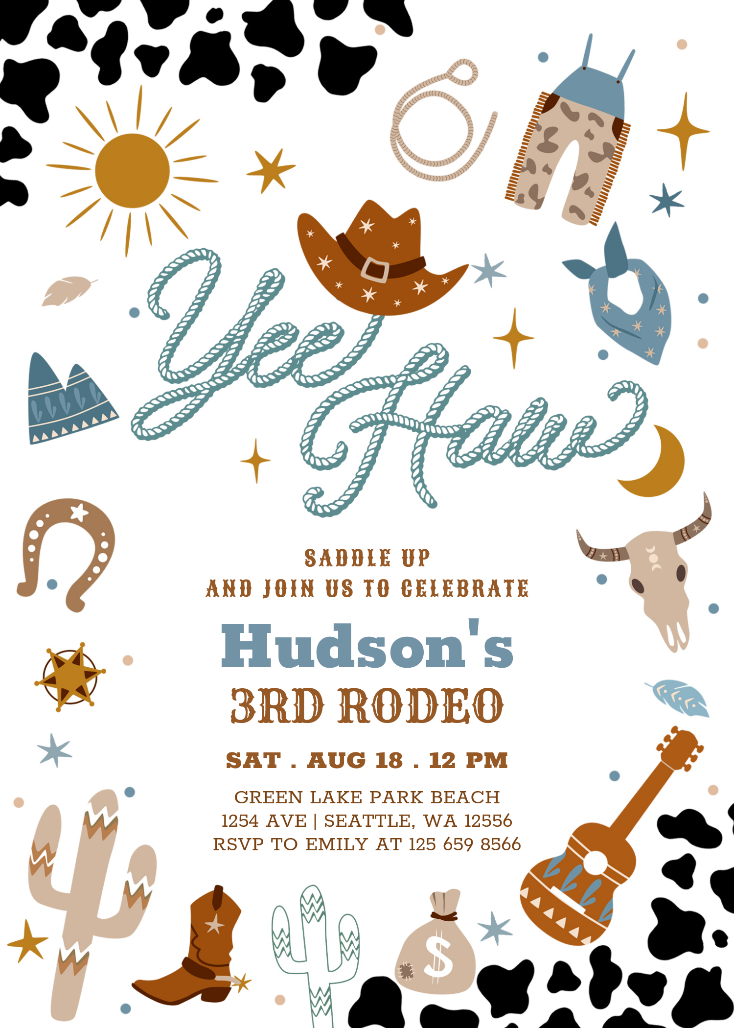Any Age Cowboy Yee Haw Rodeo Birthday Invitation