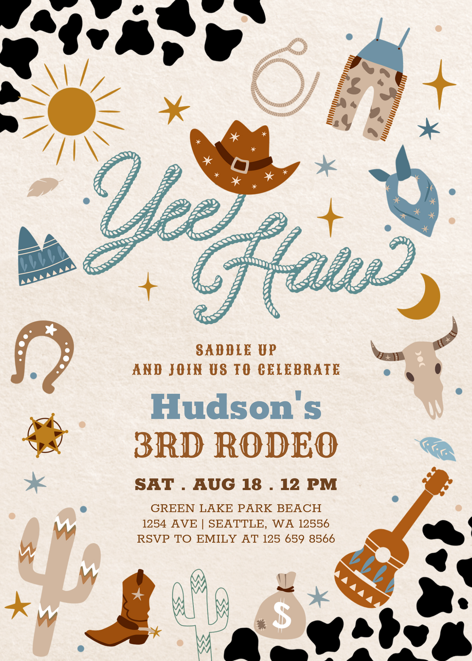 Any Age Cowboy Yee Haw Rodeo Birthday Invitation
