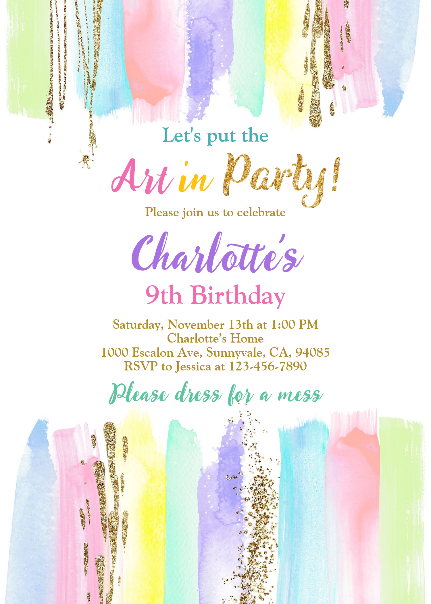 Art Painting Rainbow Colorful Birthday Party Invitation