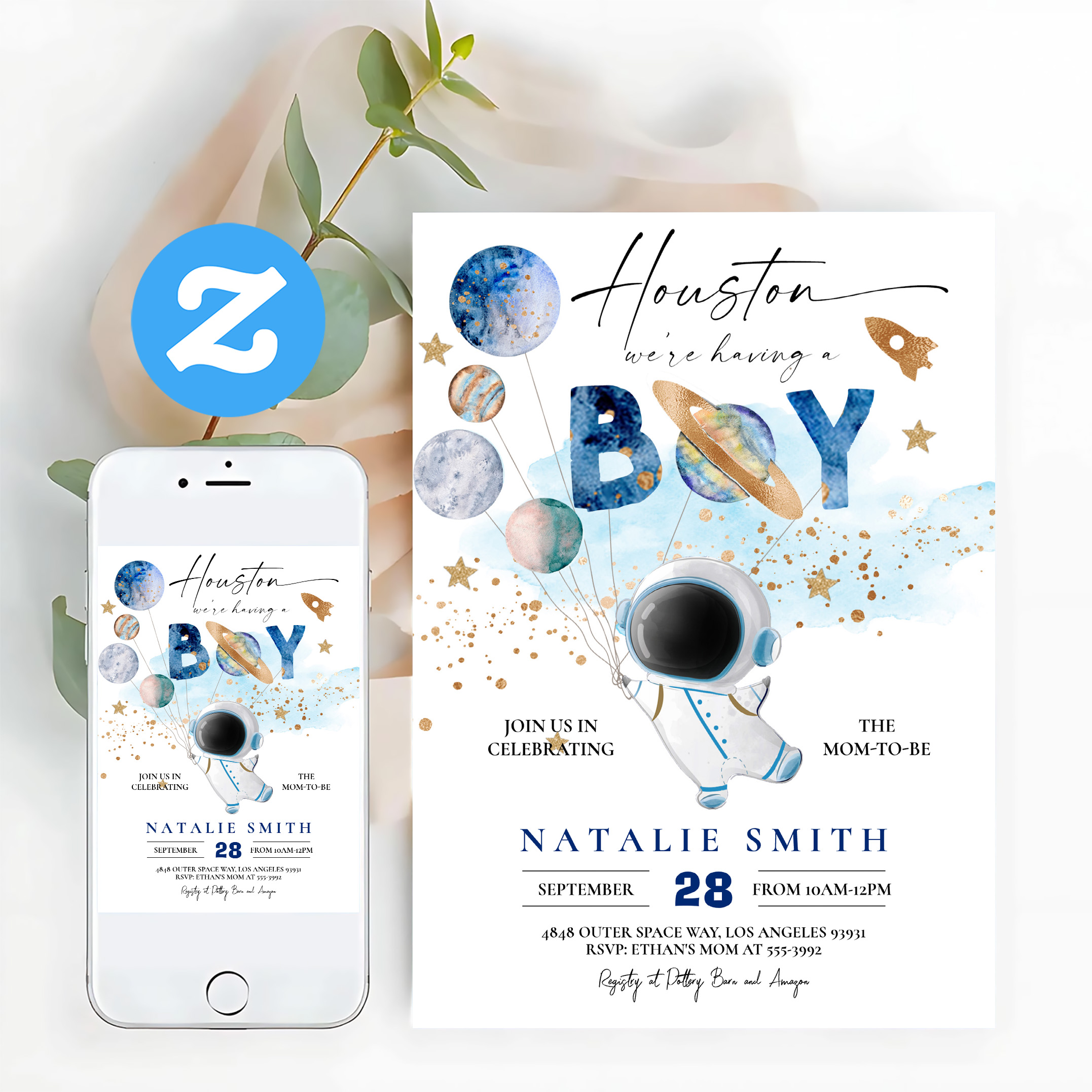 Astronaut Outer Space Planets Boy Baby Shower Invitation - Image 12