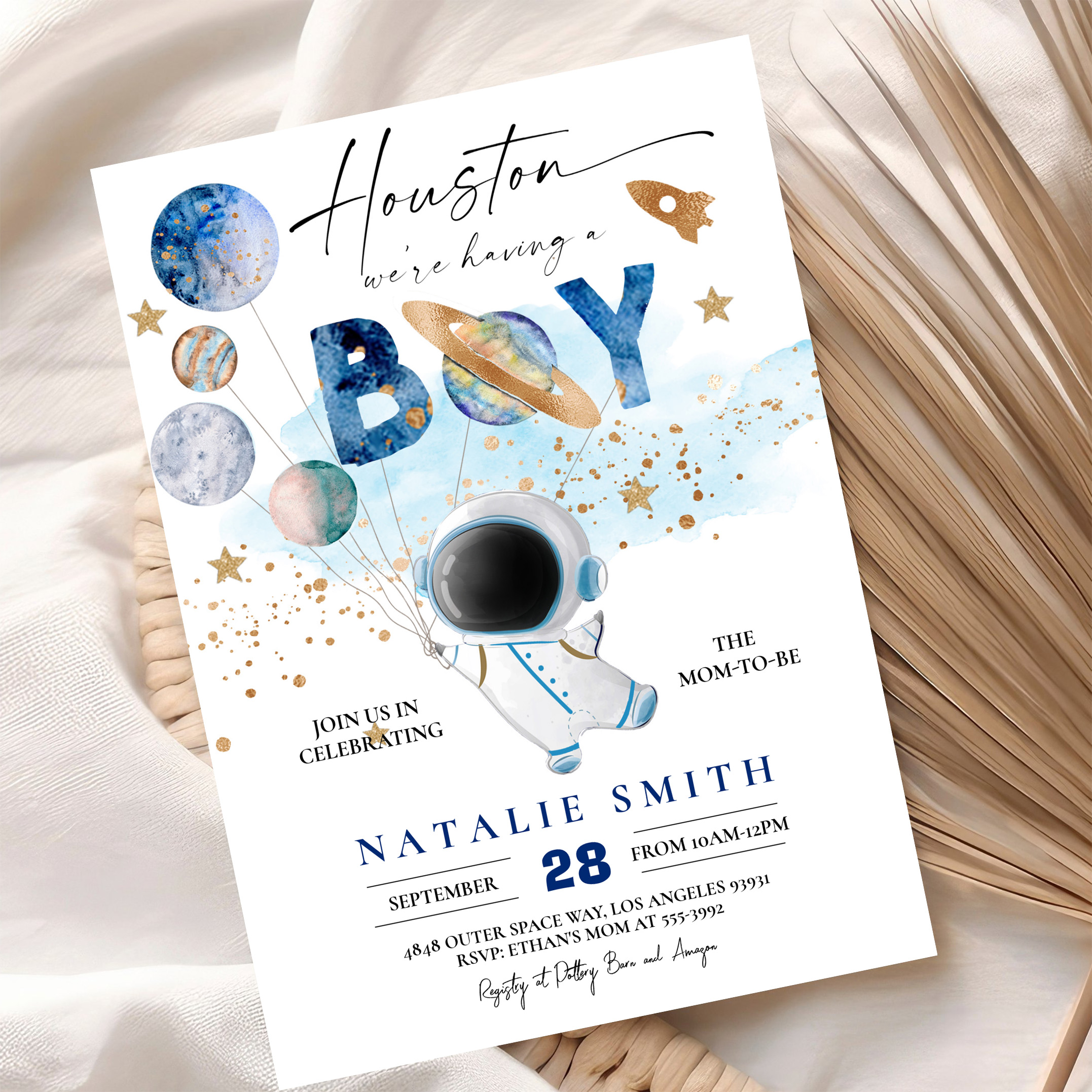 Astronaut Outer Space Planets Boy Baby Shower Invitation - Image 10