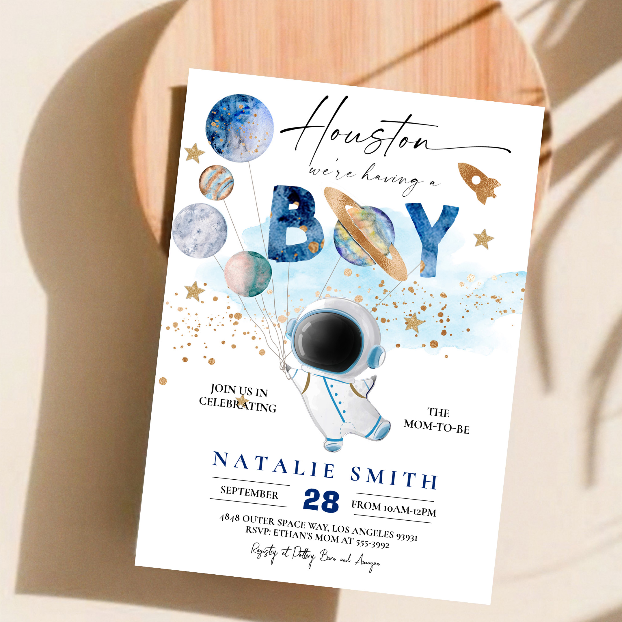 Astronaut Outer Space Planets Boy Baby Shower Invitation - Image 11