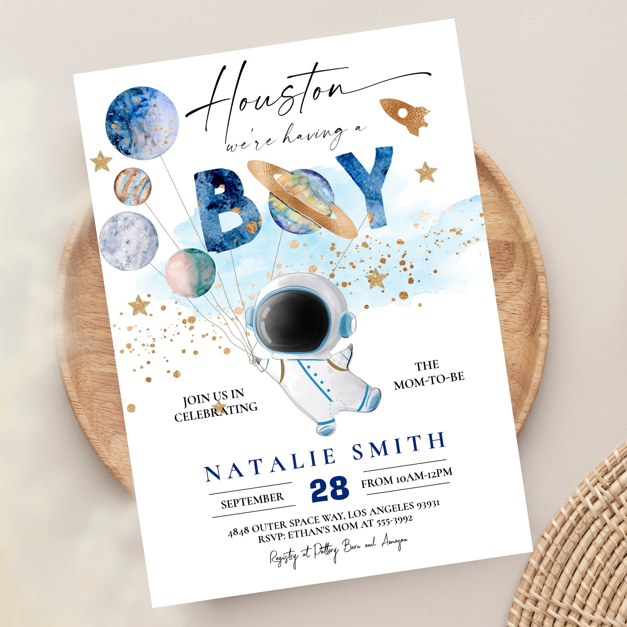 Astronaut Outer Space Planets Boy Baby Shower Invitation - Image 13