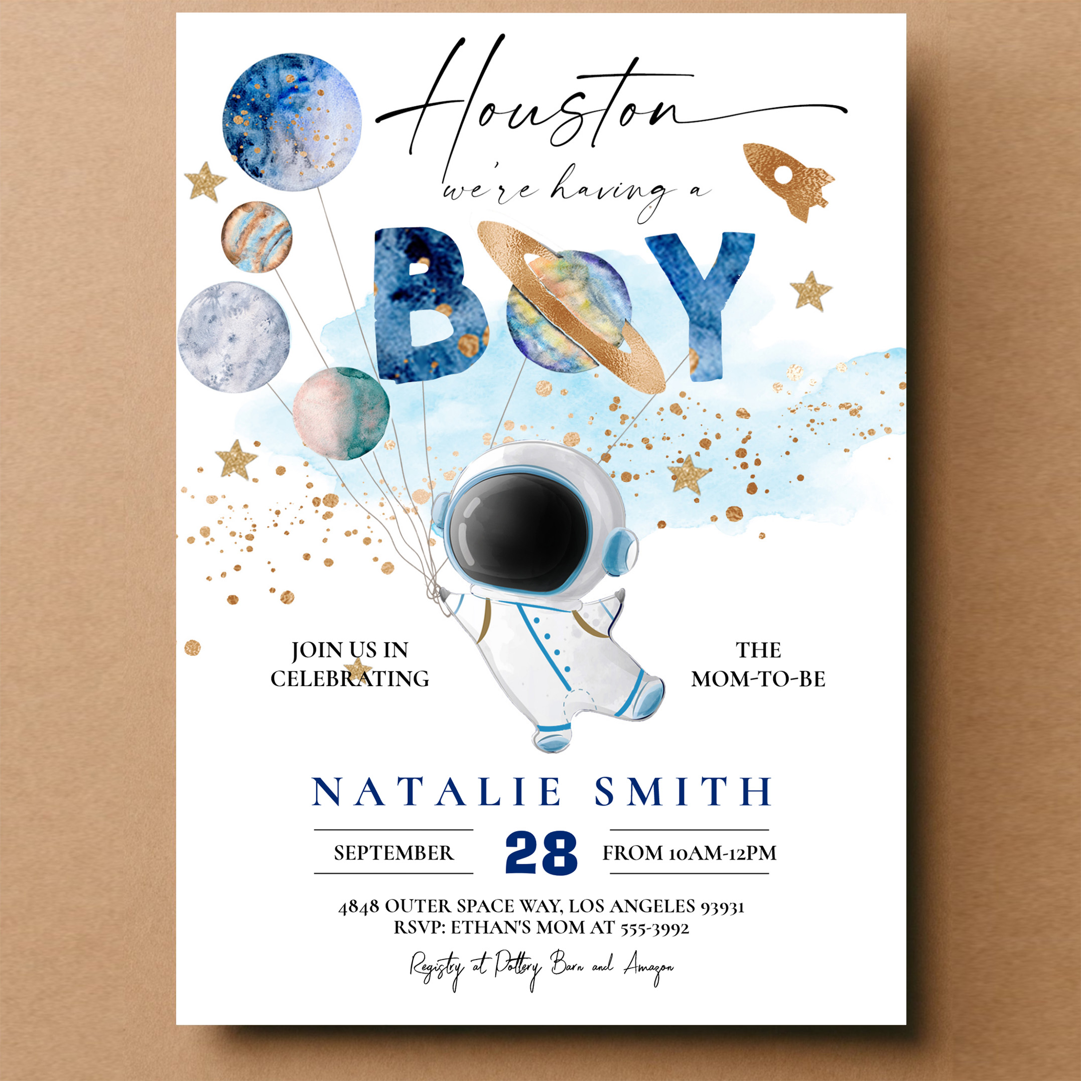 Astronaut Outer Space Planets Boy Baby Shower Invitation - Image 14