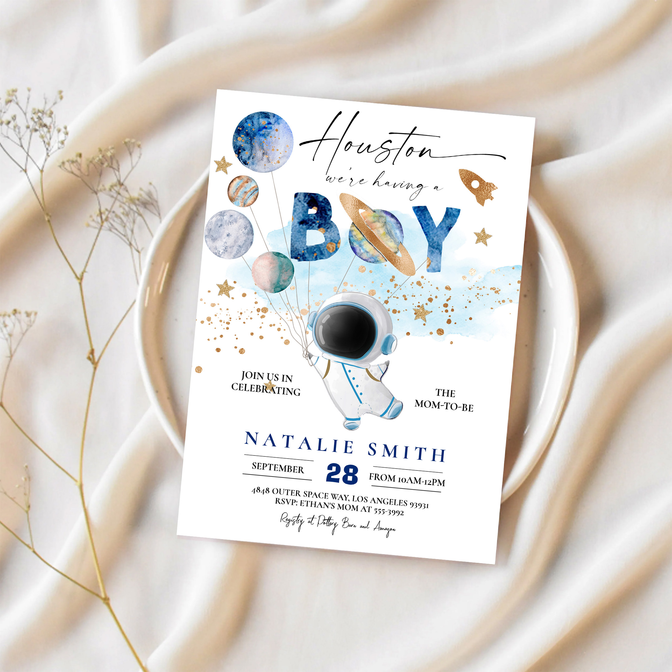 Astronaut Outer Space Planets Boy Baby Shower Invitation - Image 2