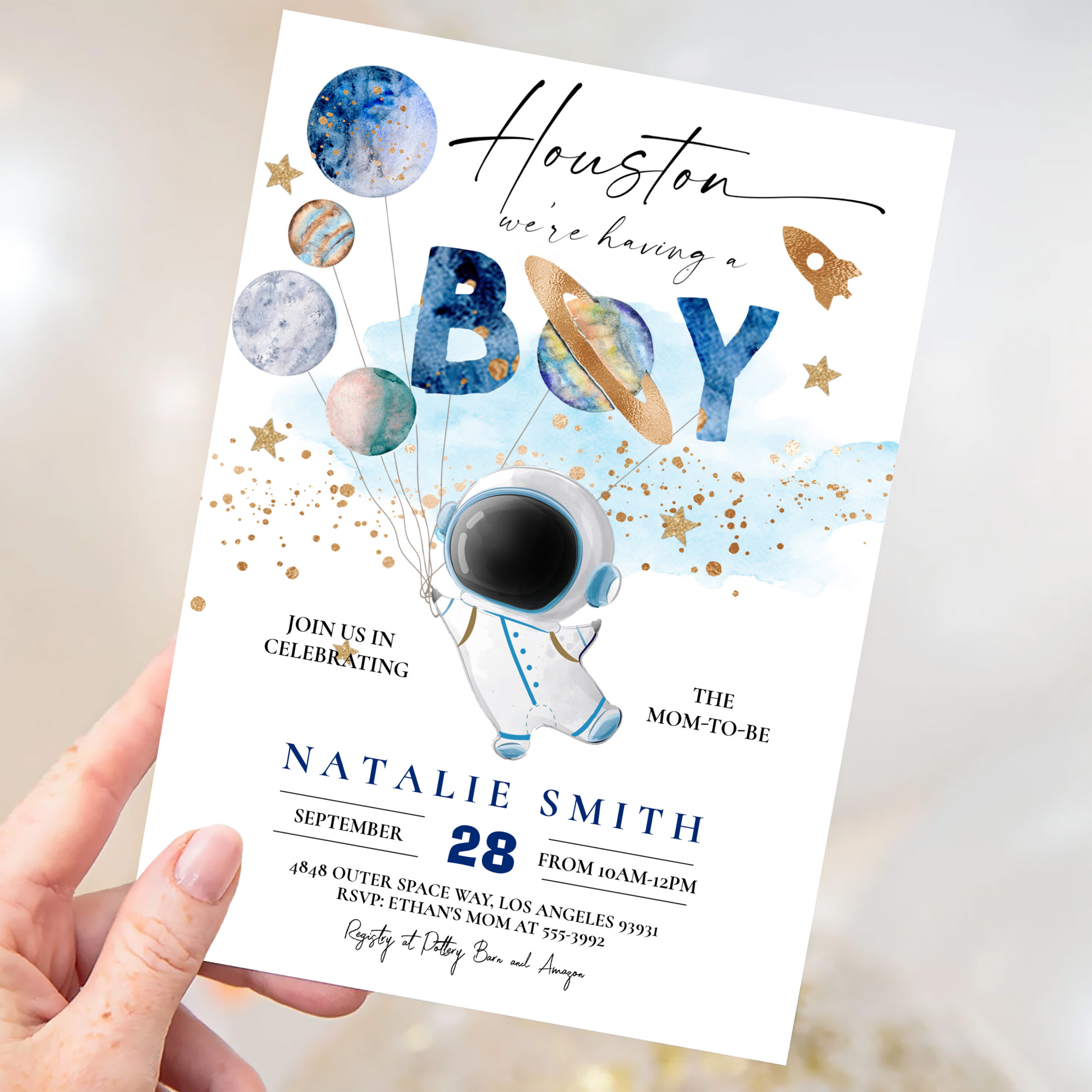 Astronaut Outer Space Planets Boy Baby Shower Invitation - Image 3