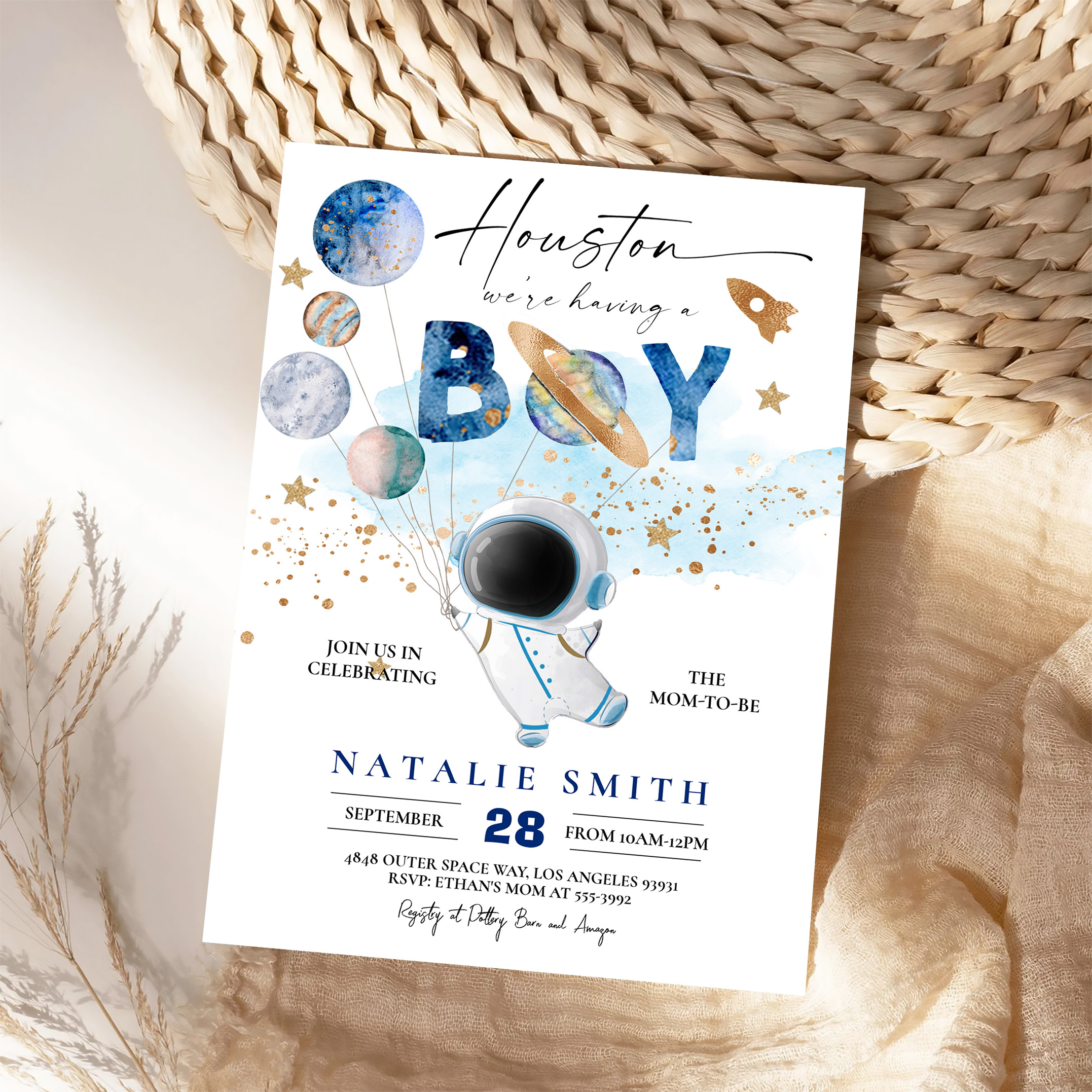 Astronaut Outer Space Planets Boy Baby Shower Invitation - Image 4