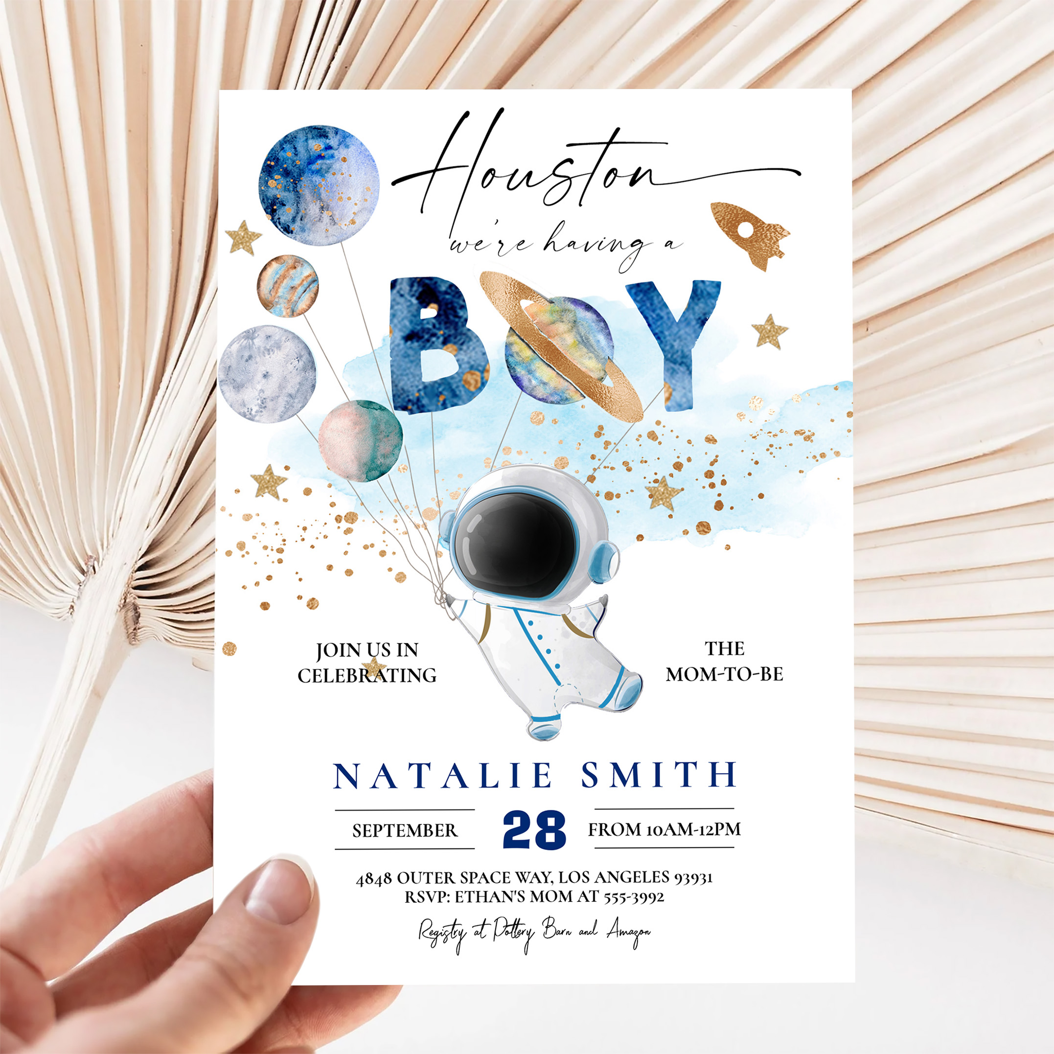 Astronaut Outer Space Planets Boy Baby Shower Invitation - Image 5