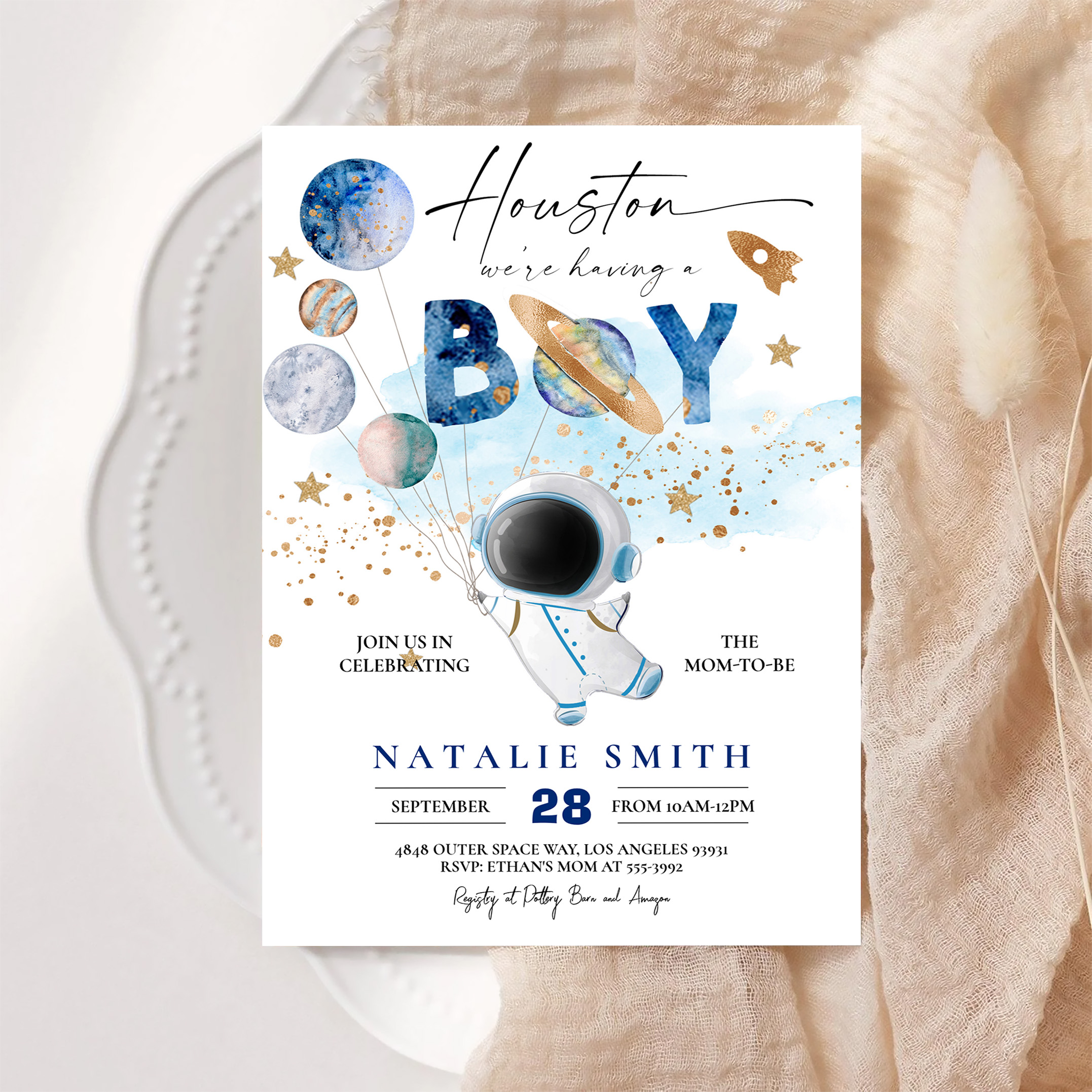 Astronaut Outer Space Planets Boy Baby Shower Invitation - Image 6