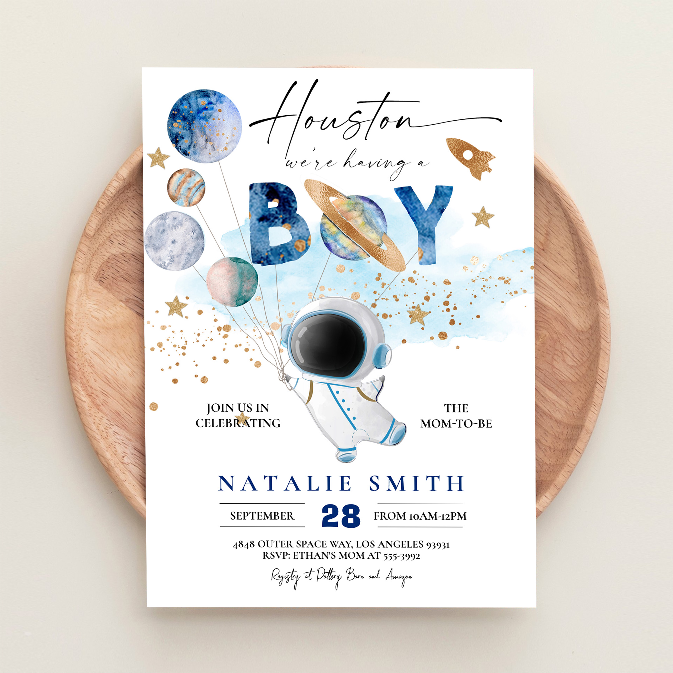 Astronaut Outer Space Planets Boy Baby Shower Invitation - Image 7
