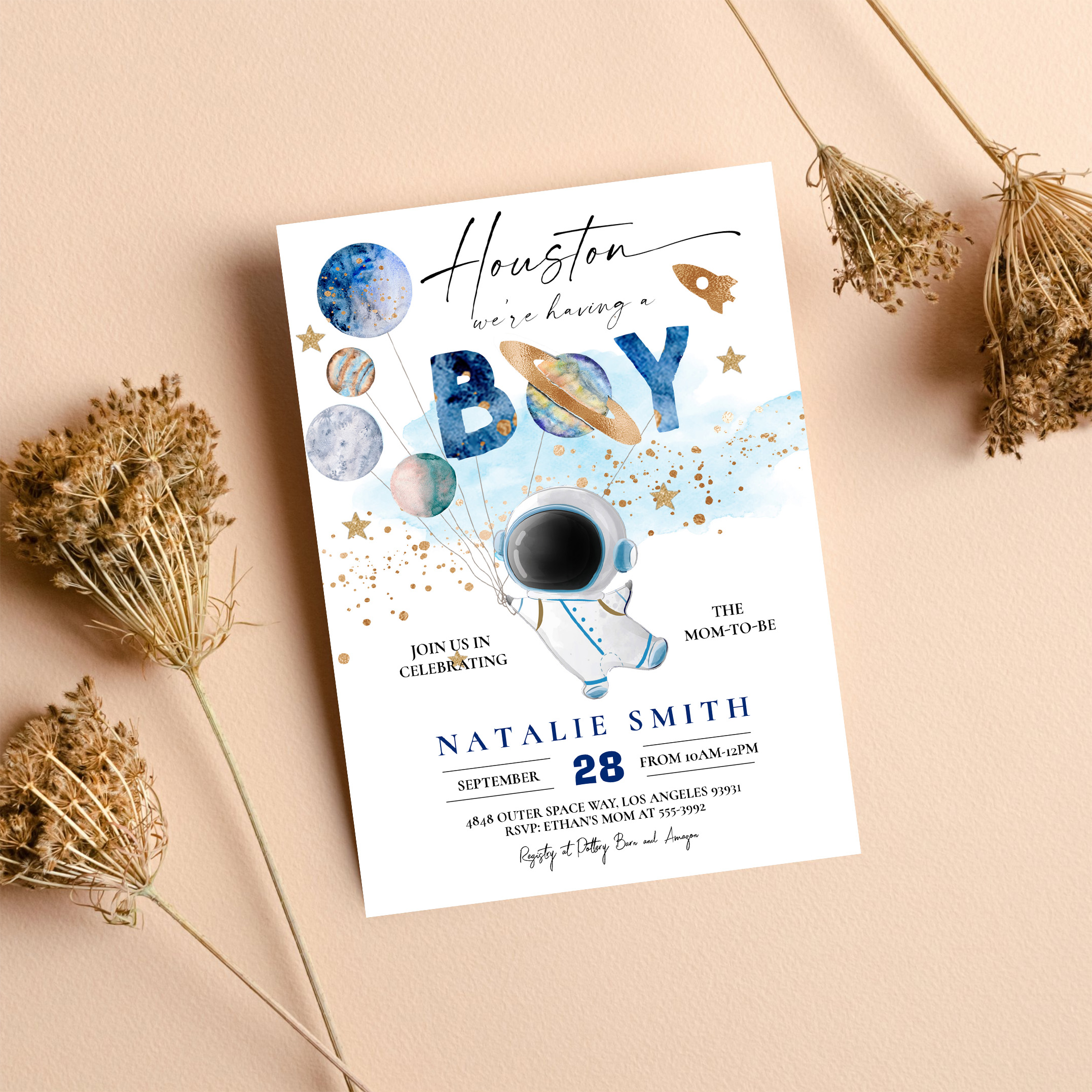 Astronaut Outer Space Planets Boy Baby Shower Invitation - Image 8