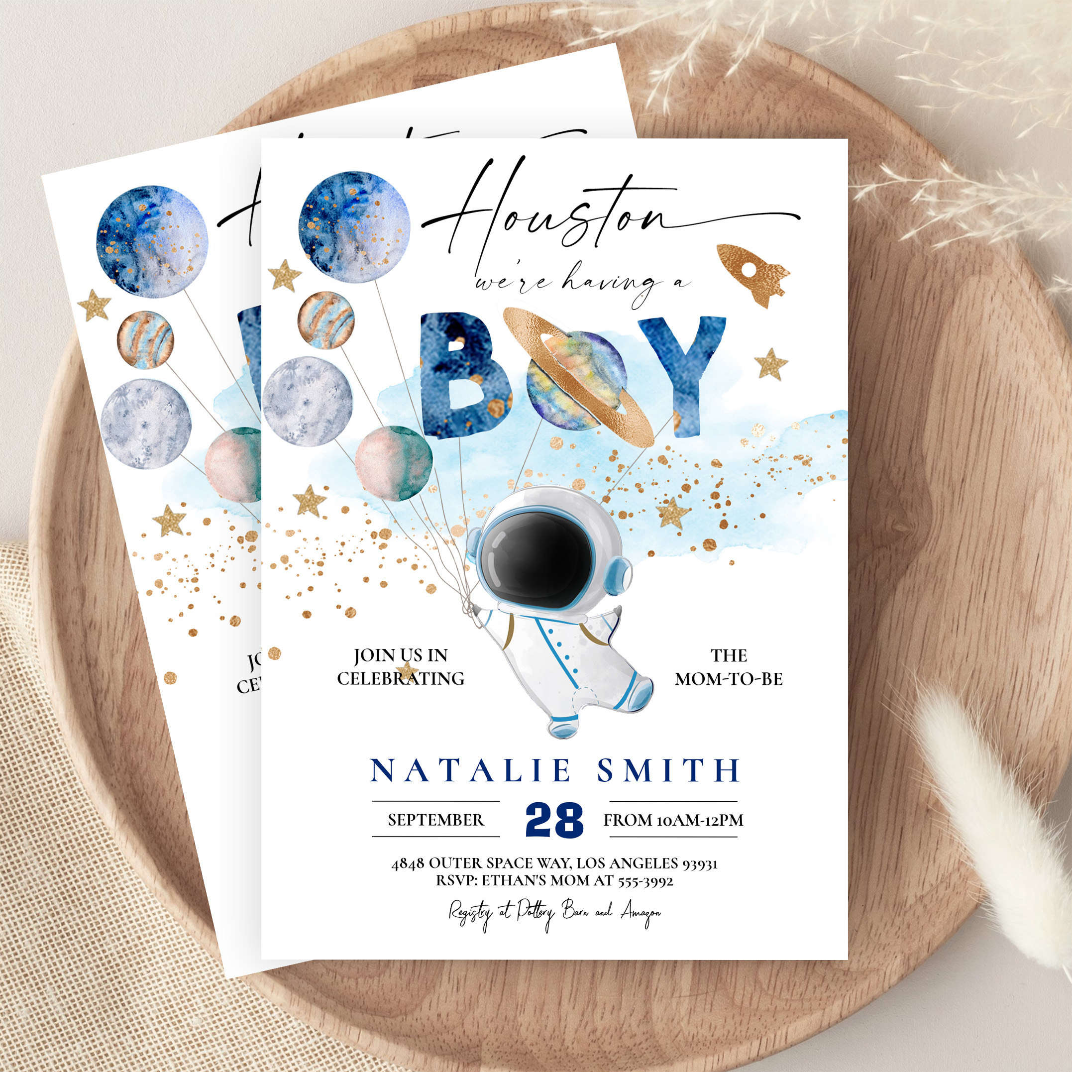 Astronaut Outer Space Planets Boy Baby Shower Invitation - Image 9