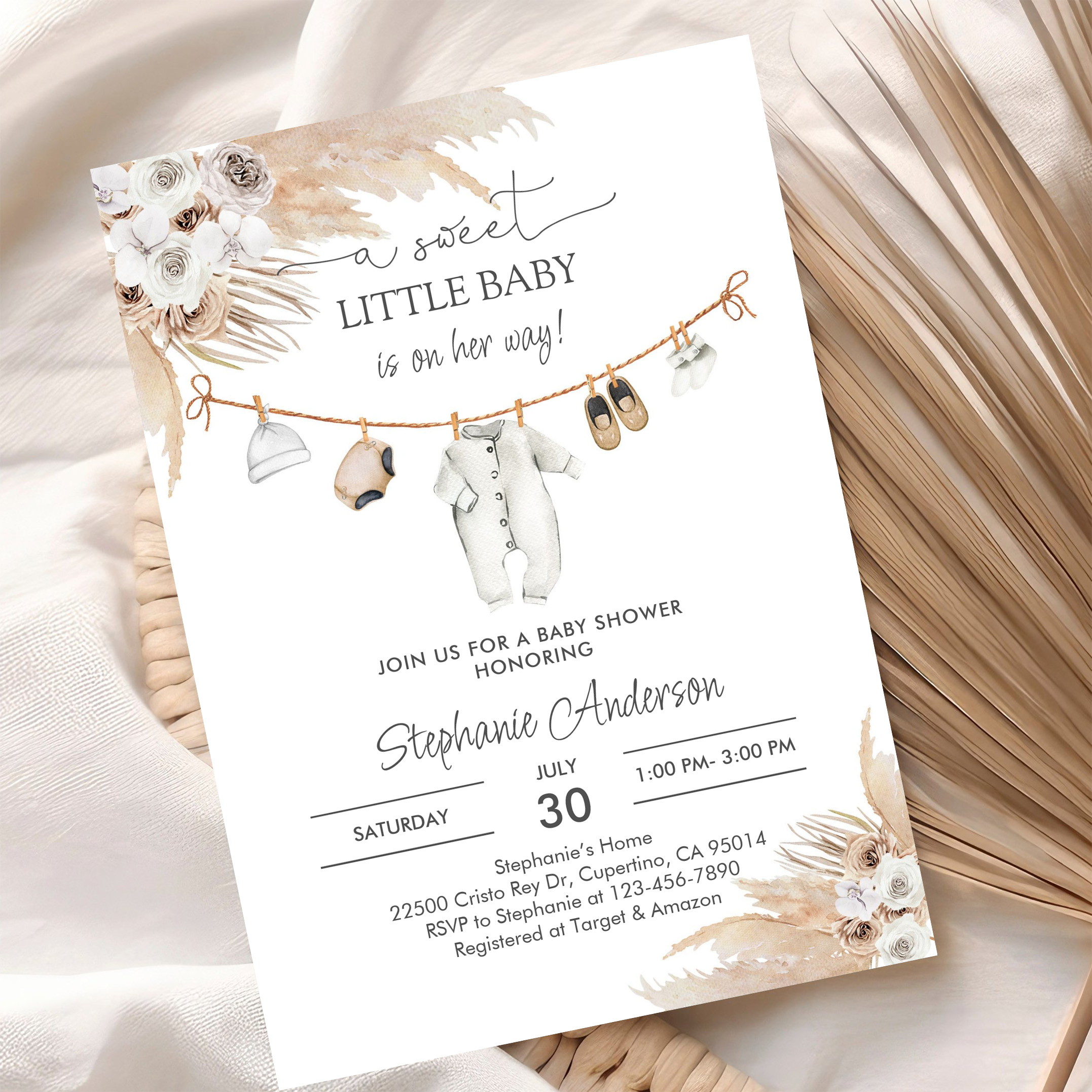 Baby Clothes Pampas Grass Boho Baby Shower Invitation - Image 10