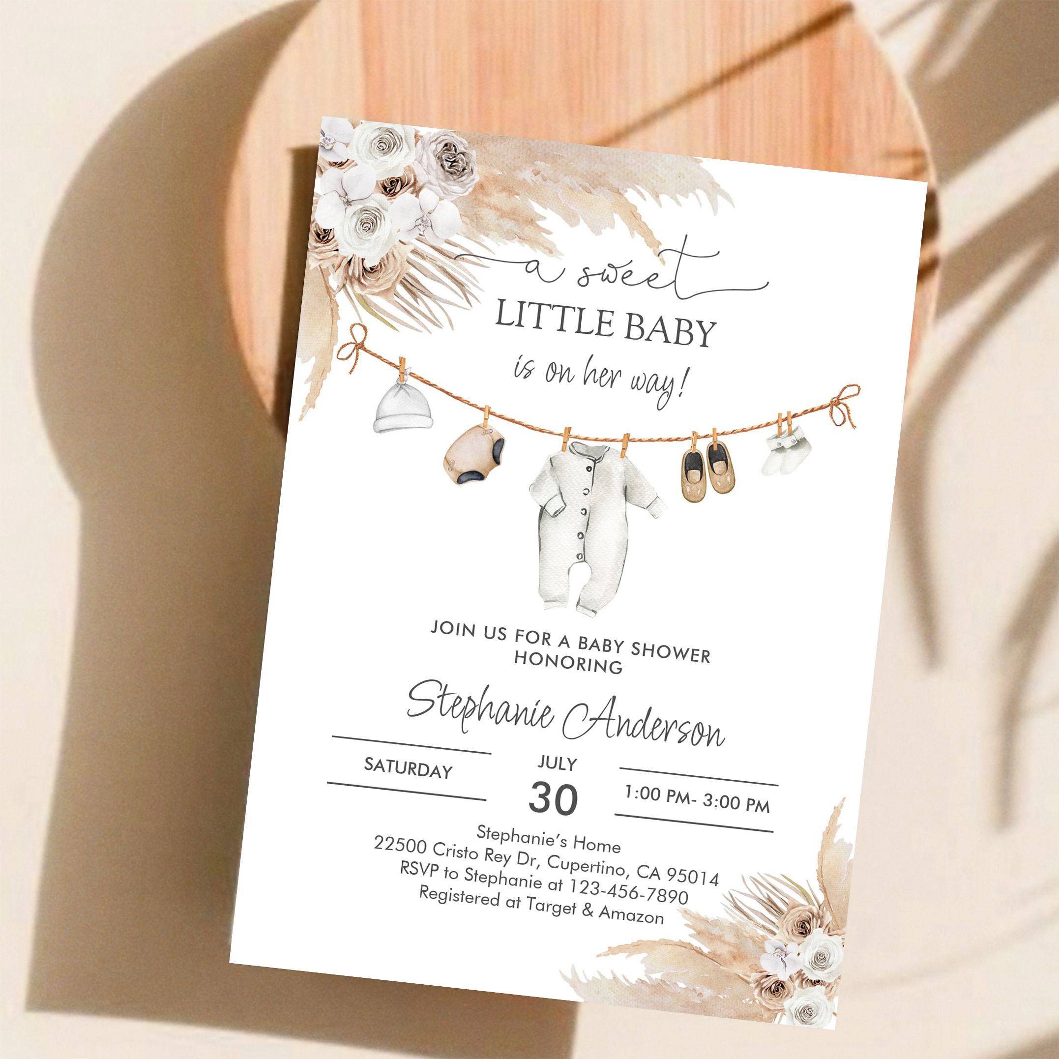 Baby Clothes Pampas Grass Boho Baby Shower Invitation - Image 11