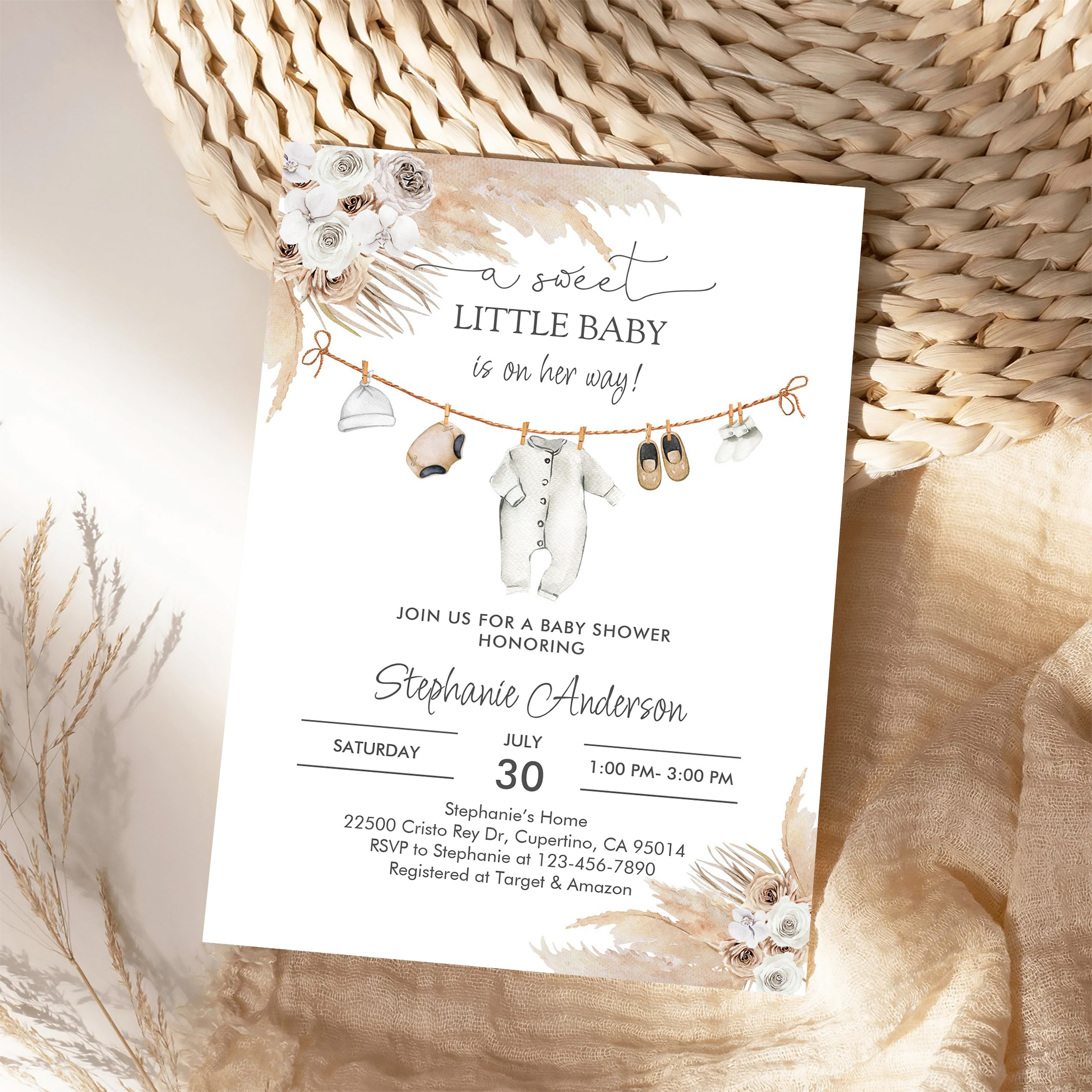 Baby Clothes Pampas Grass Boho Baby Shower Invitation - Image 4