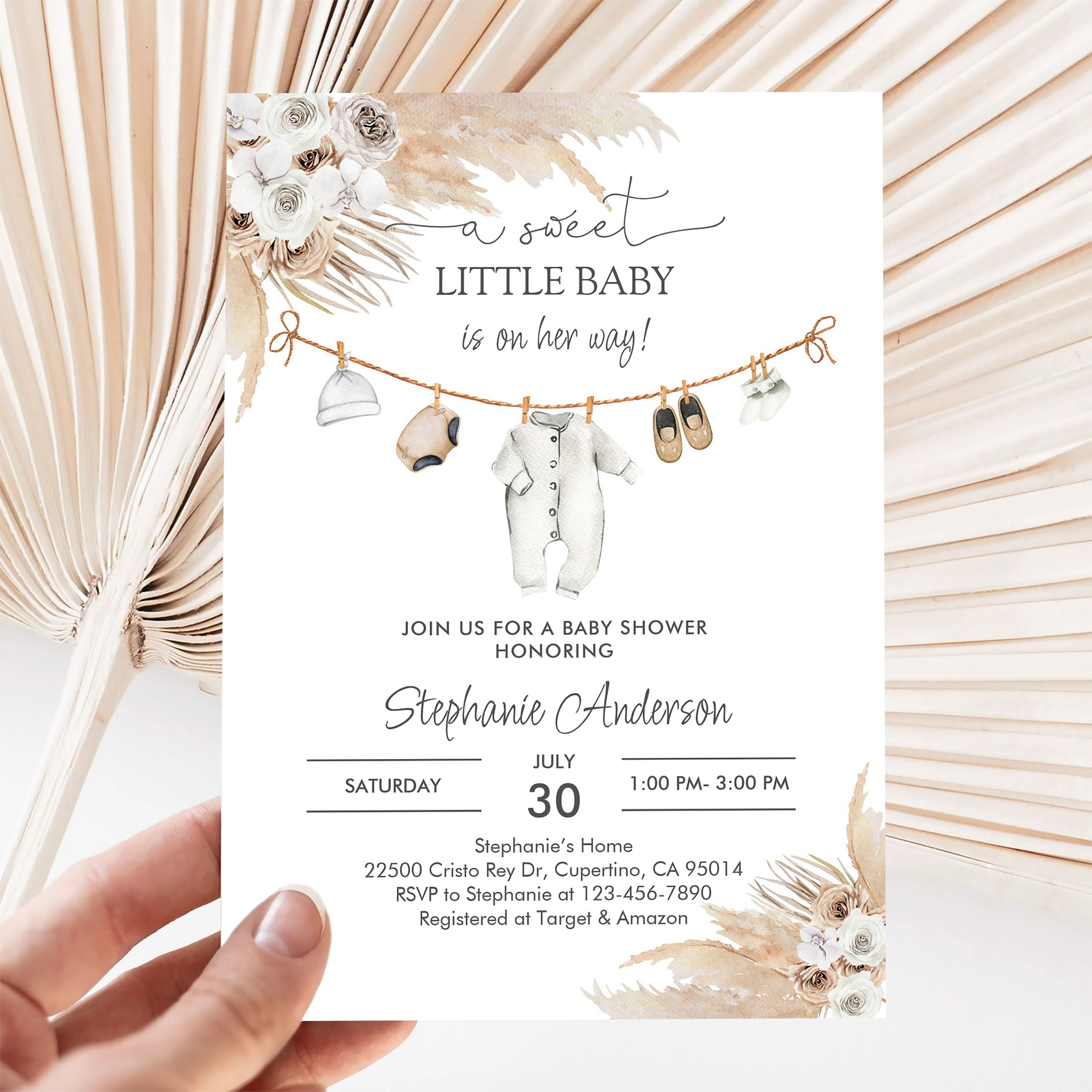 Baby Clothes Pampas Grass Boho Baby Shower Invitation - Image 5