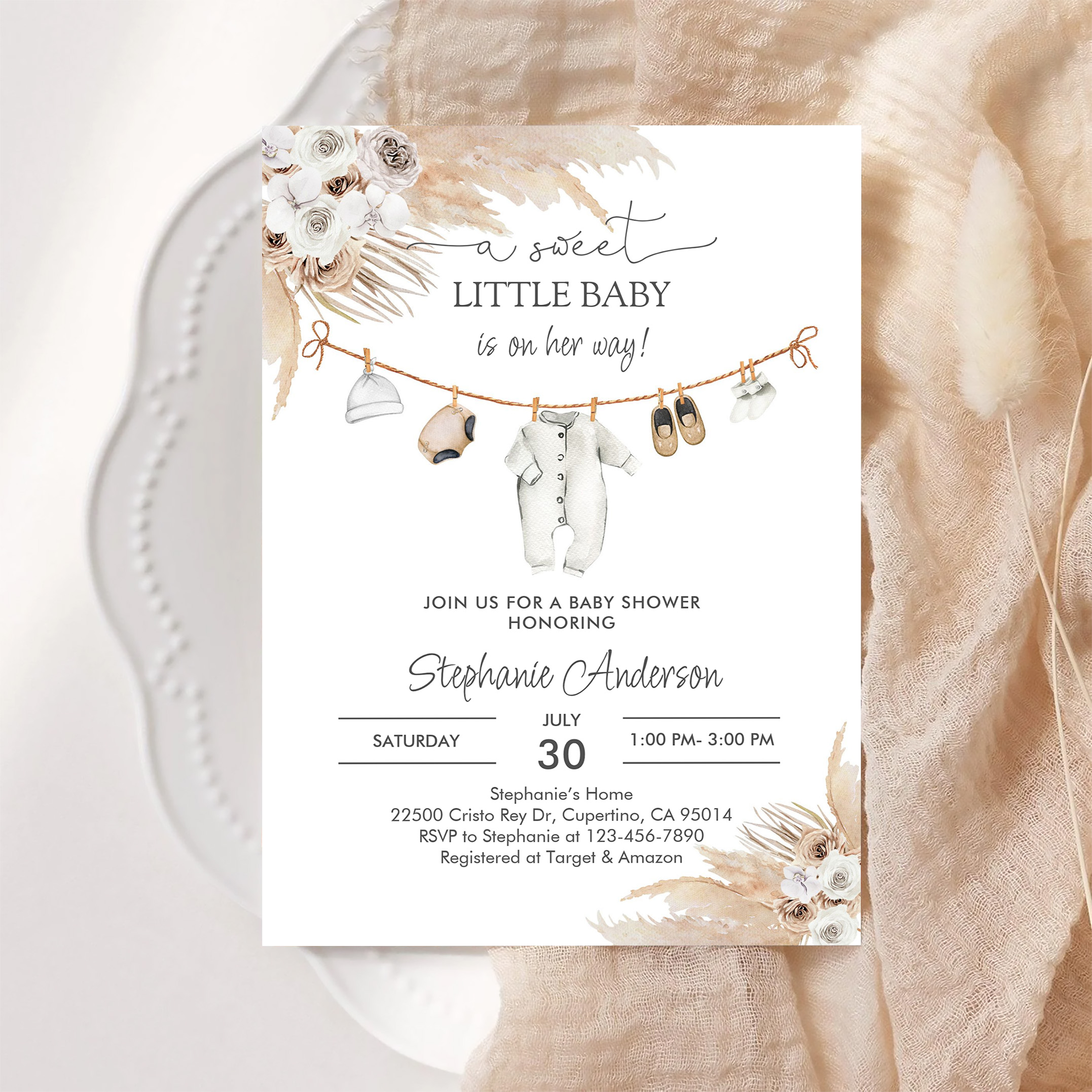 Baby Clothes Pampas Grass Boho Baby Shower Invitation - Image 6