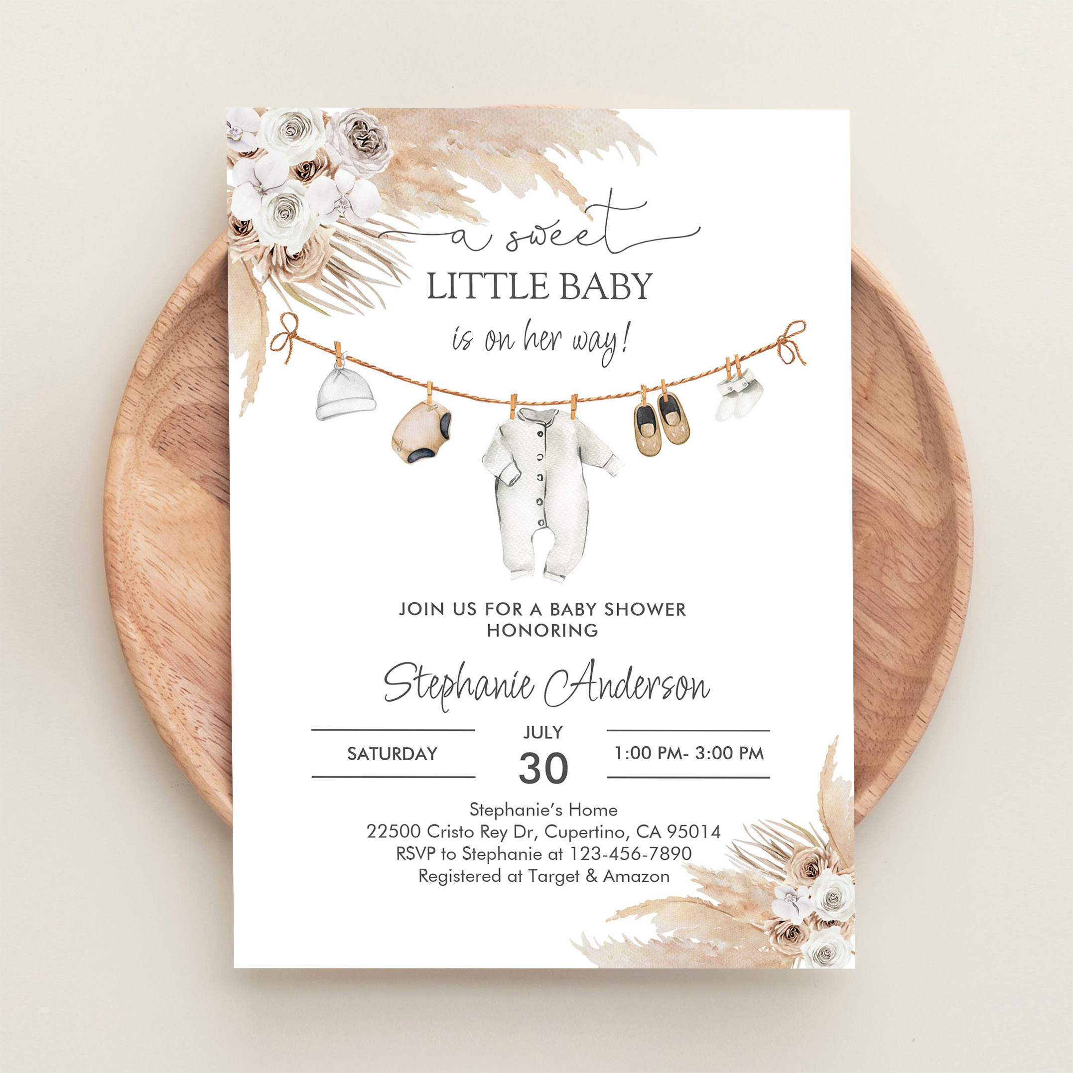 Baby Clothes Pampas Grass Boho Baby Shower Invitation - Image 7