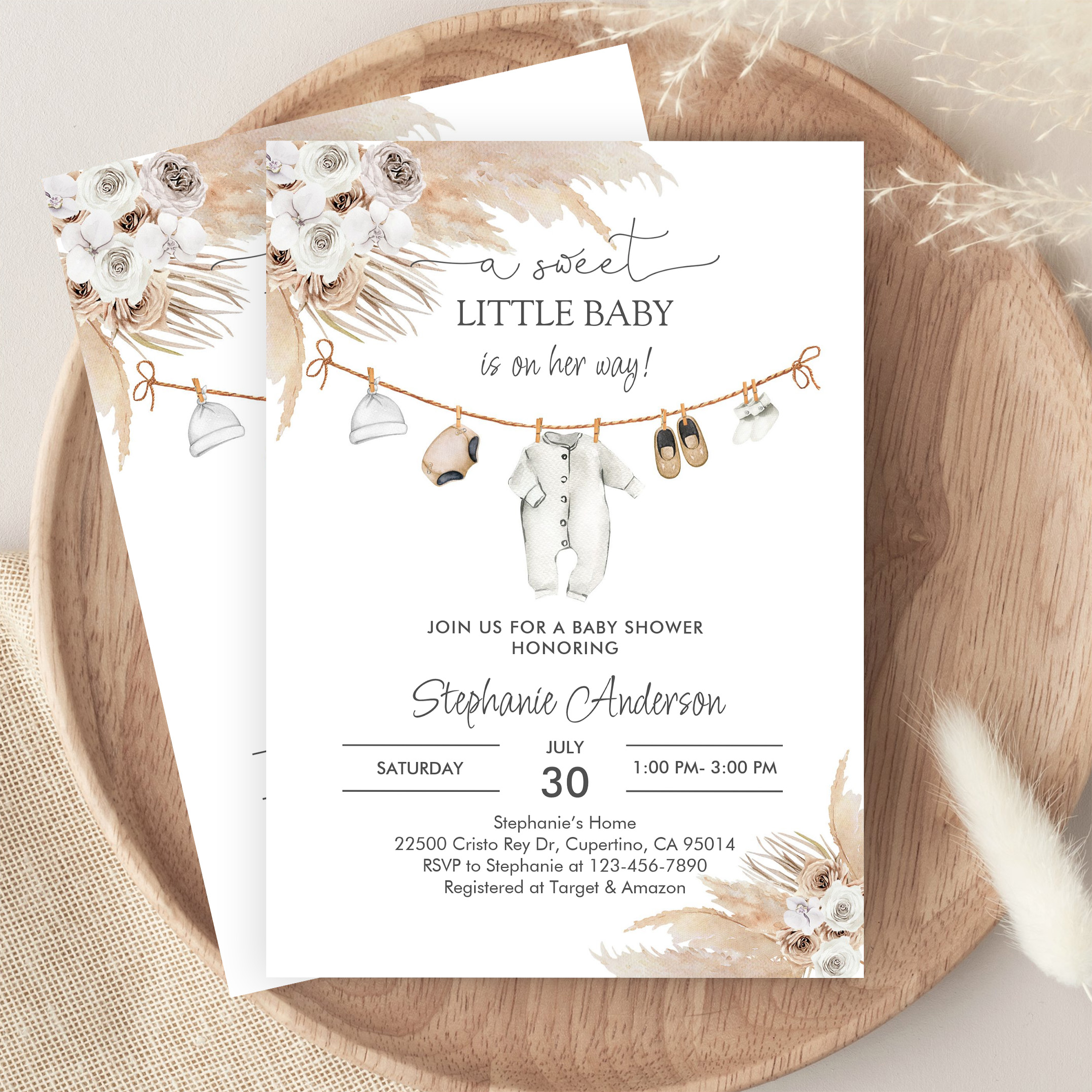 Baby Clothes Pampas Grass Boho Baby Shower Invitation - Image 9