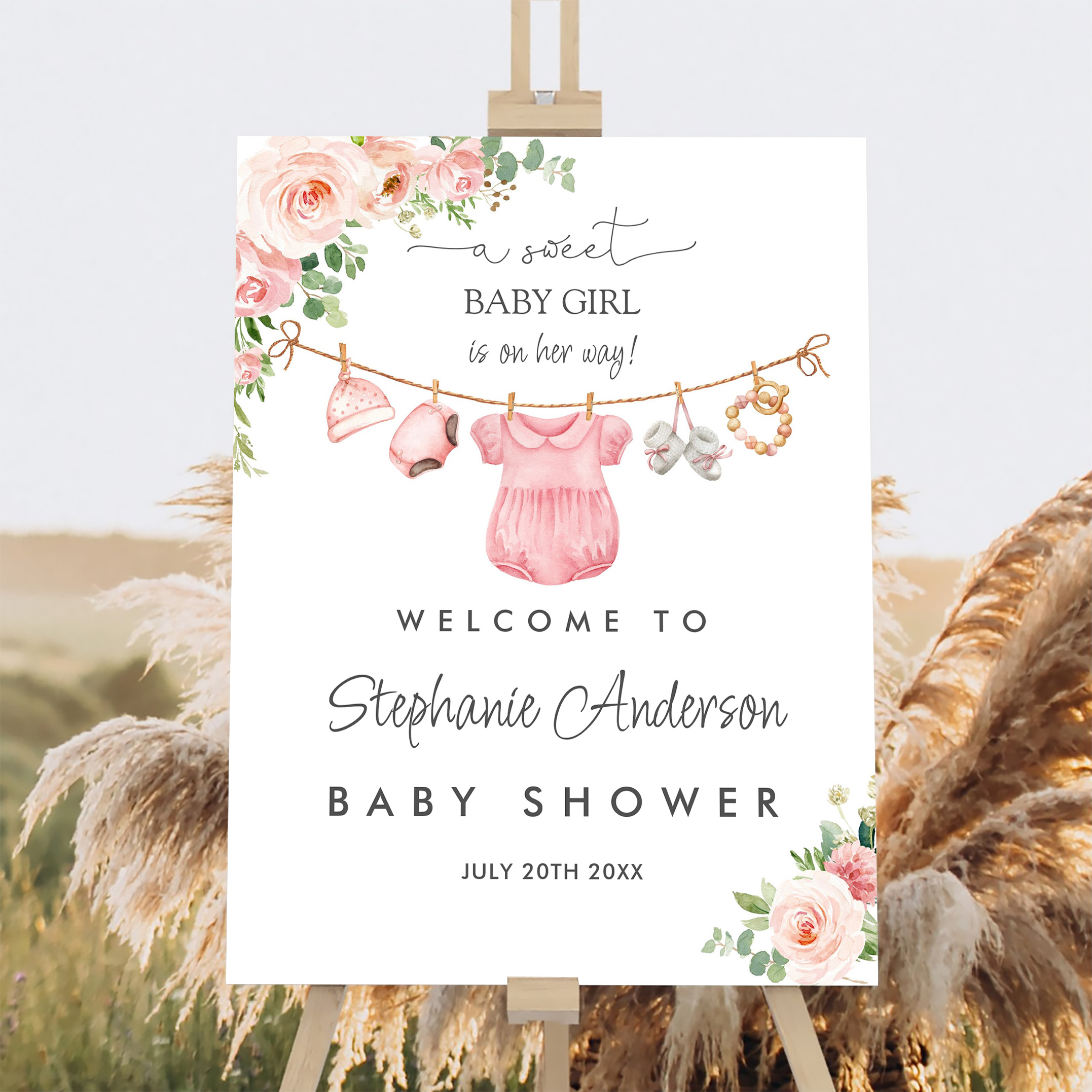 Baby Girl Clothes Pink Floral Welcome Sign - Image 2