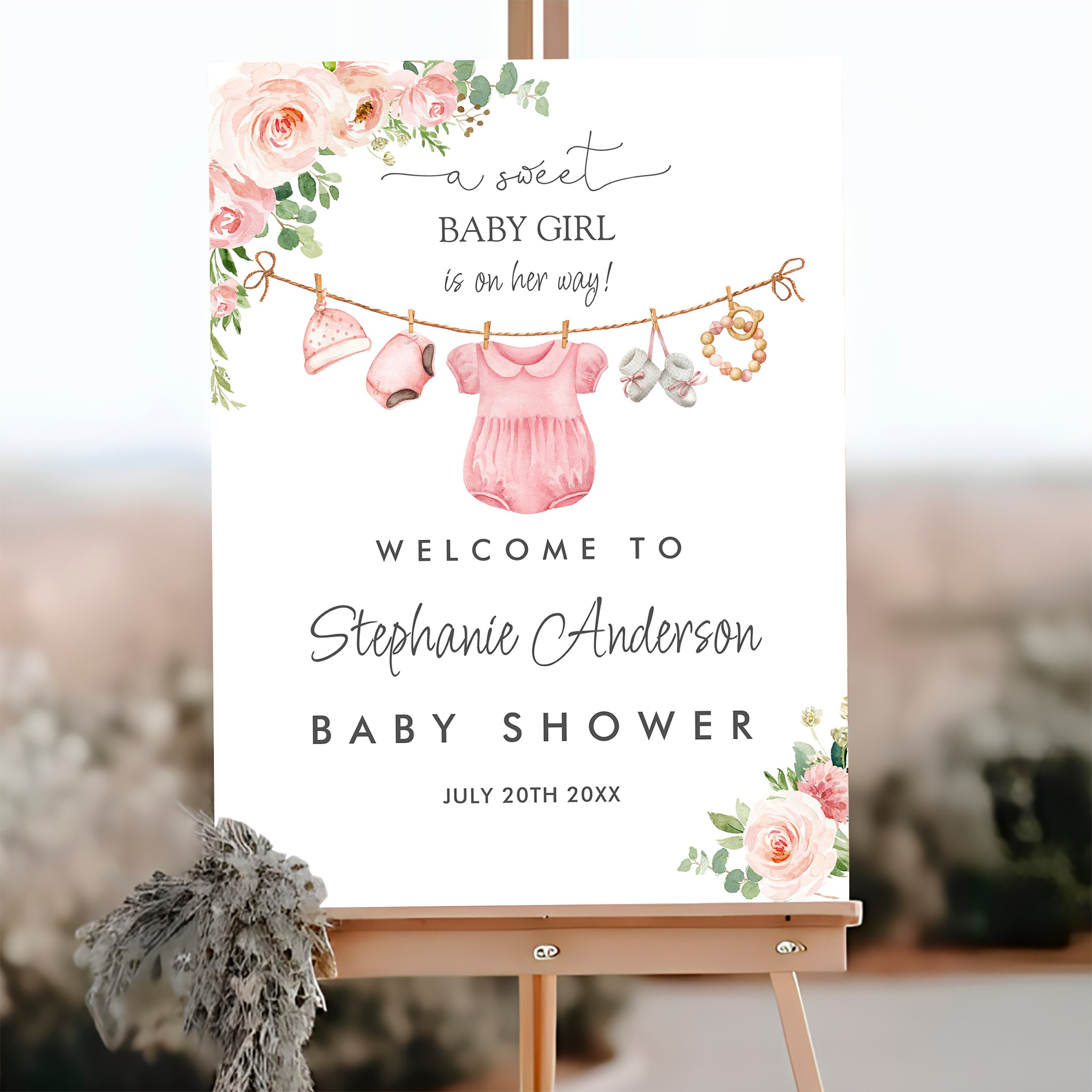 Baby Girl Clothes Pink Floral Welcome Sign - Image 3
