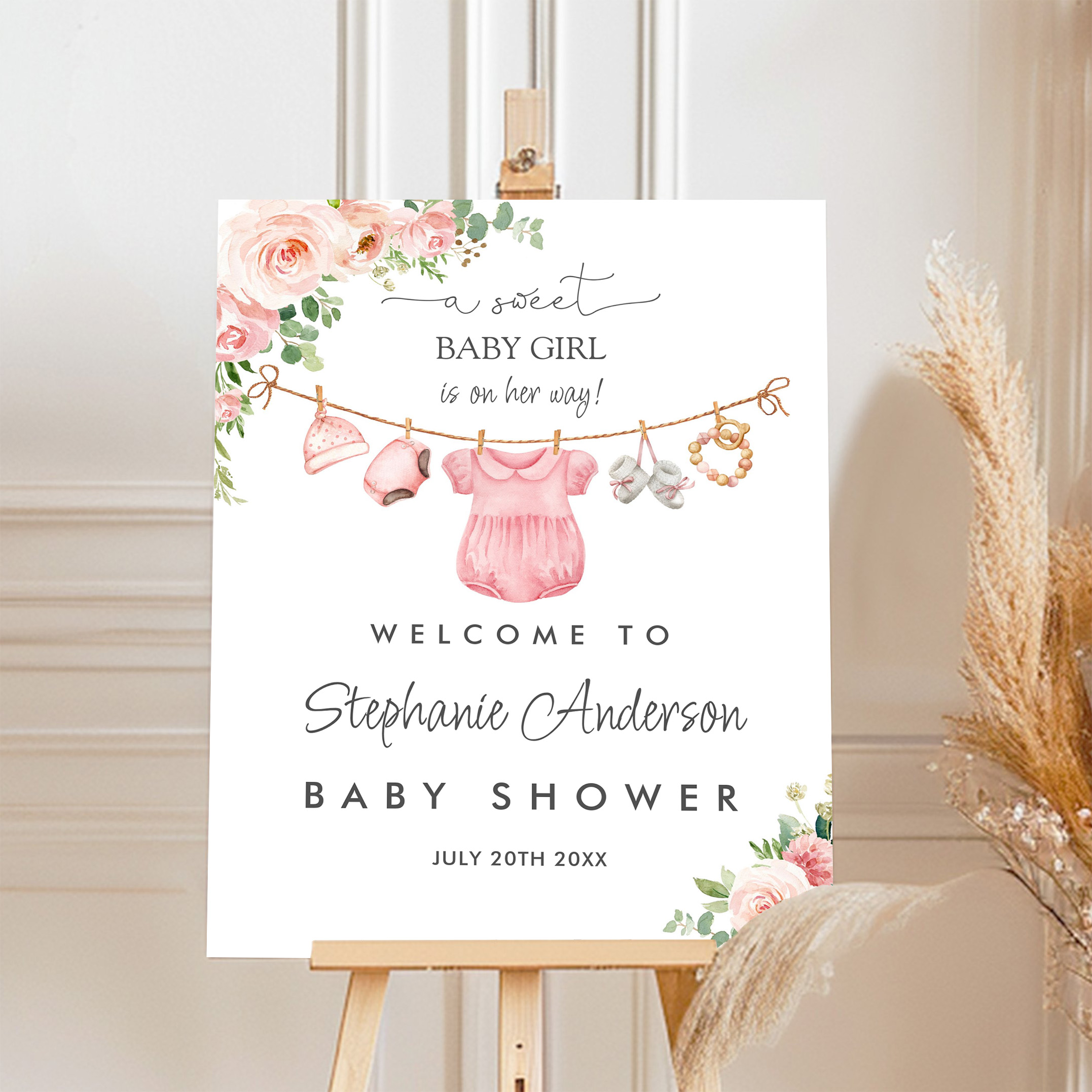 Baby Girl Clothes Pink Floral Welcome Sign - Image 4