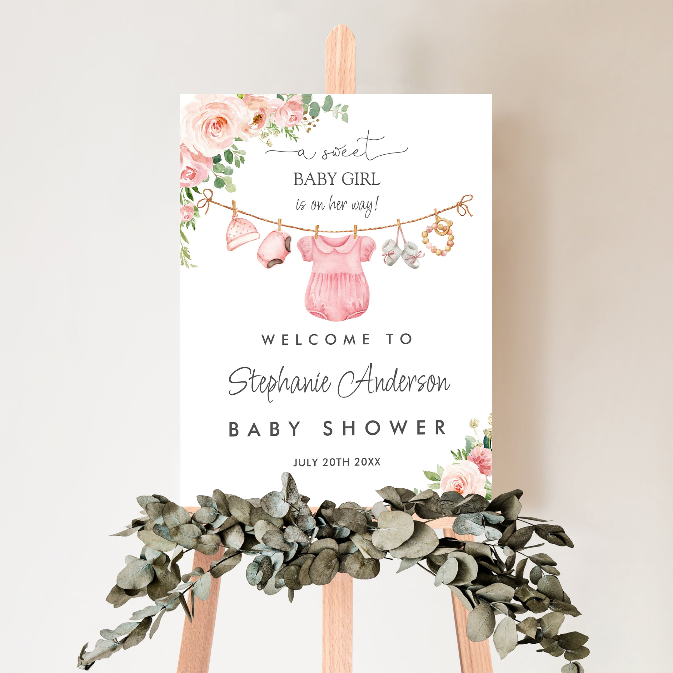 Baby Girl Clothes Pink Floral Welcome Sign - Image 5