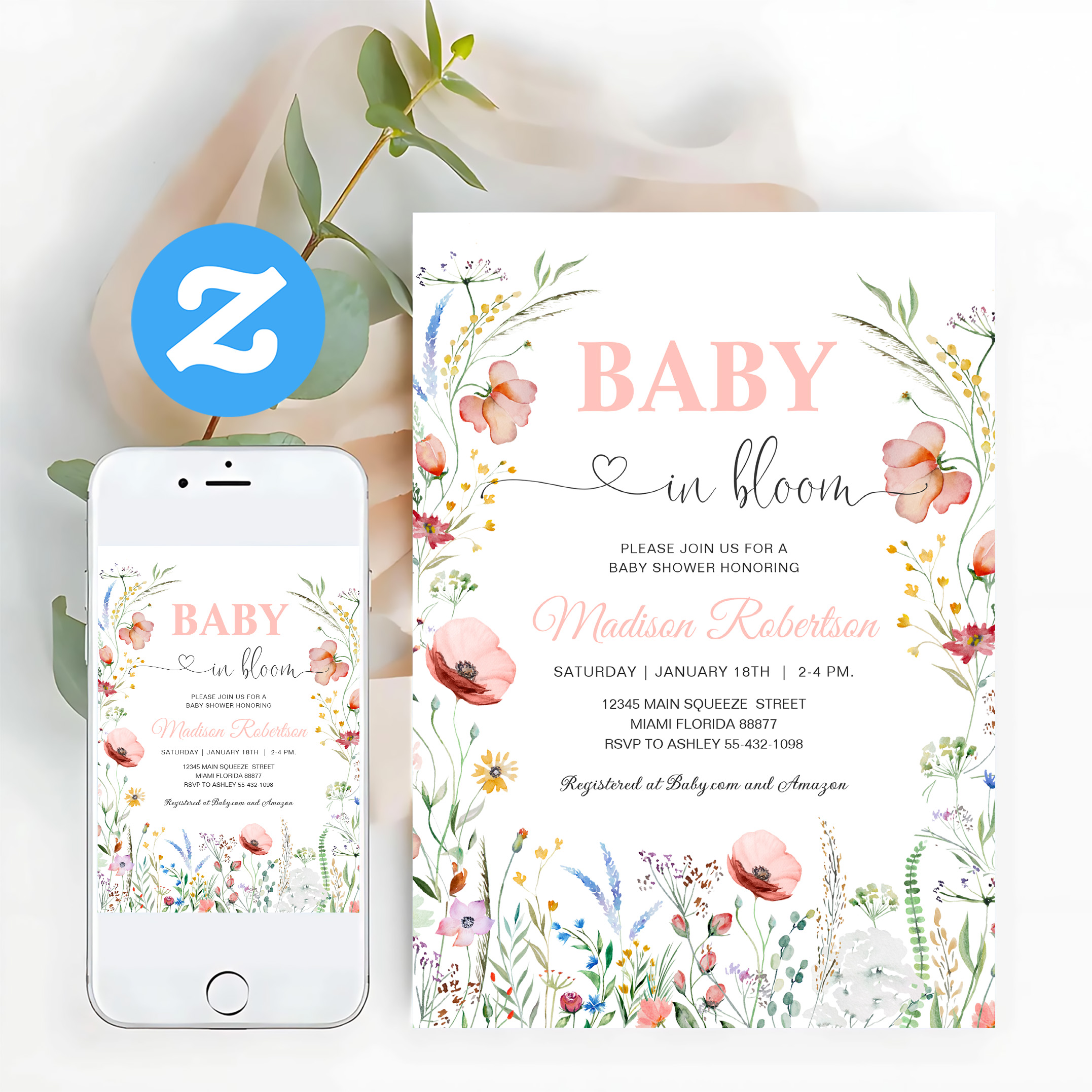 Baby In Bloom Spring Flowers Baby Shower Invitation - Image 12