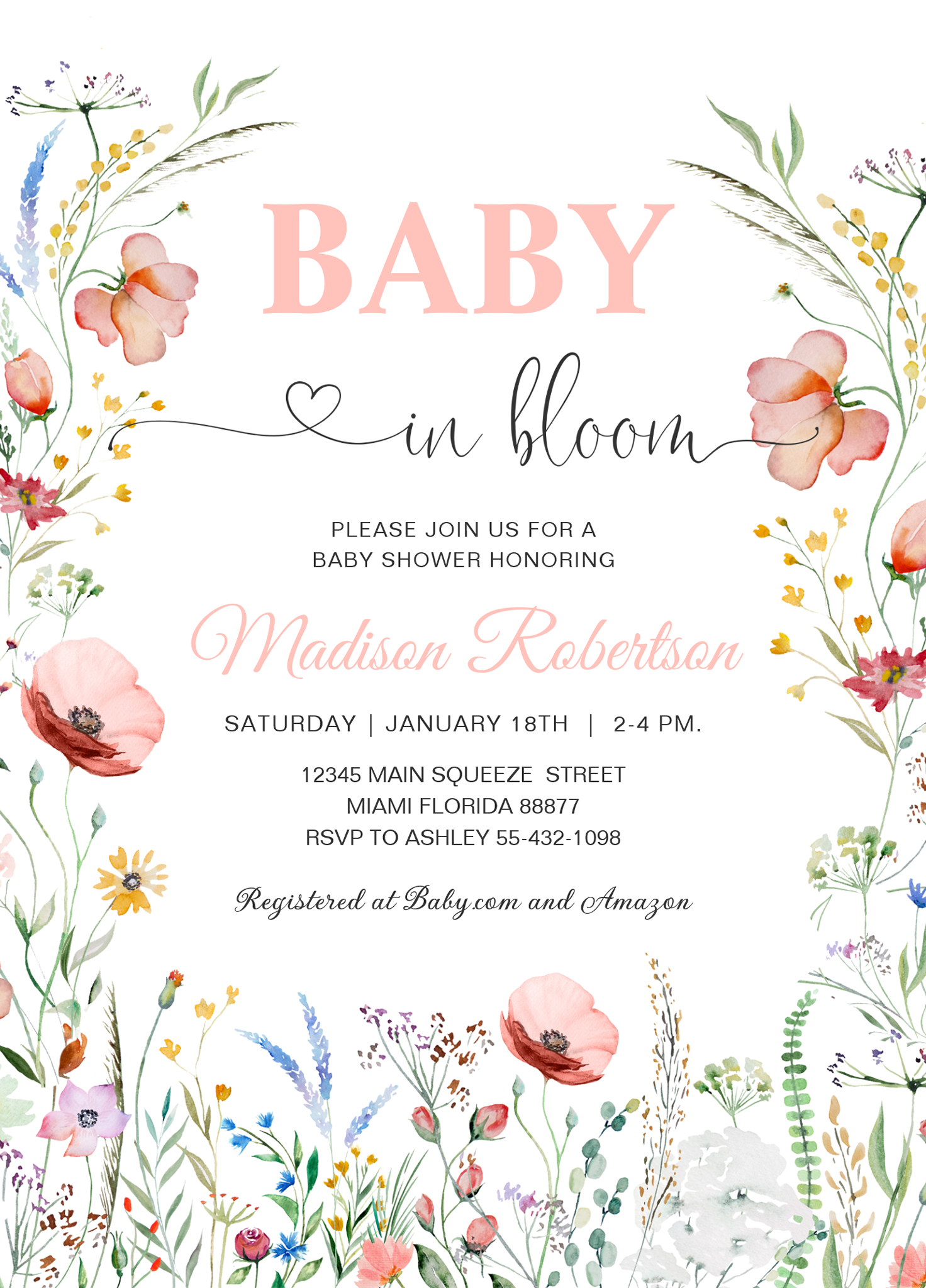 Baby In Bloom Spring Flowers Baby Shower Invitation