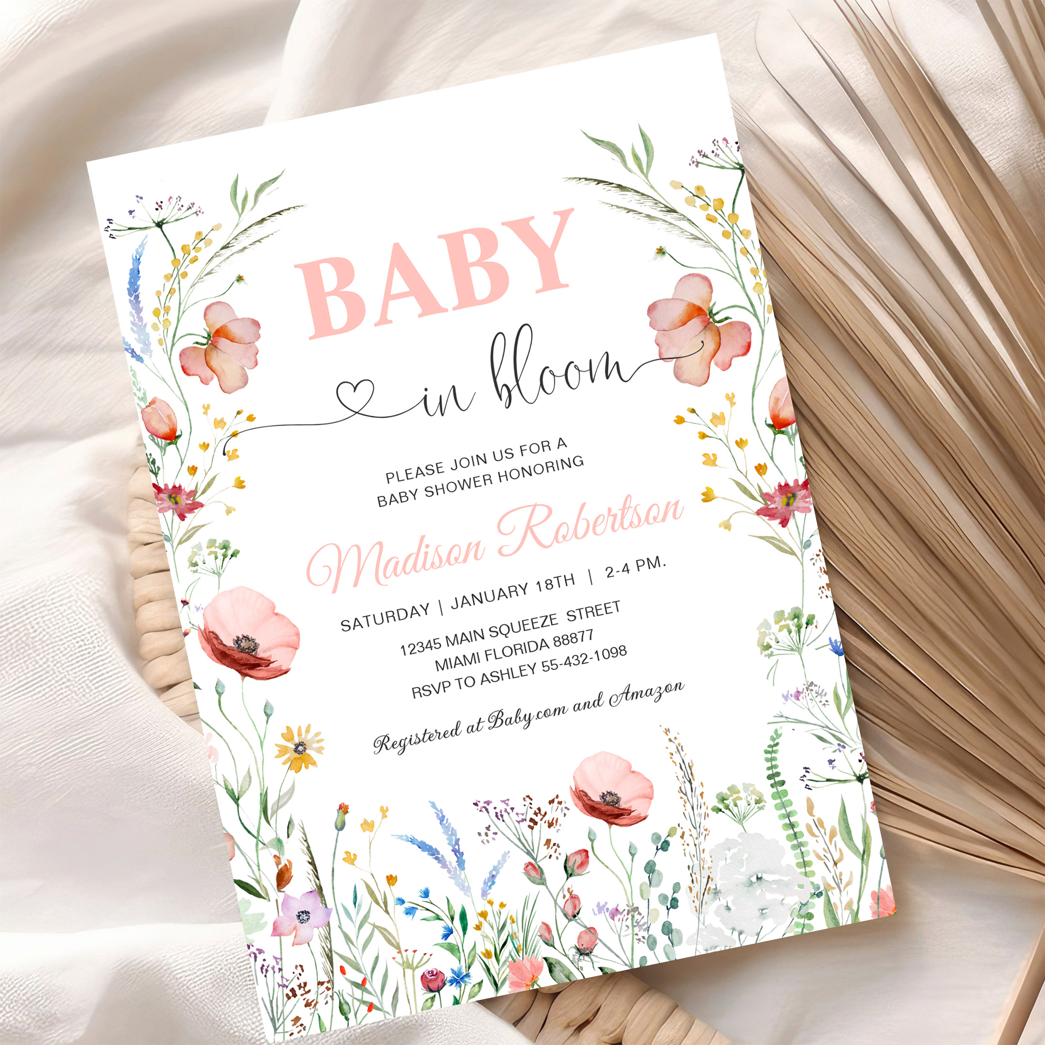 Baby In Bloom Spring Flowers Baby Shower Invitation - Image 10