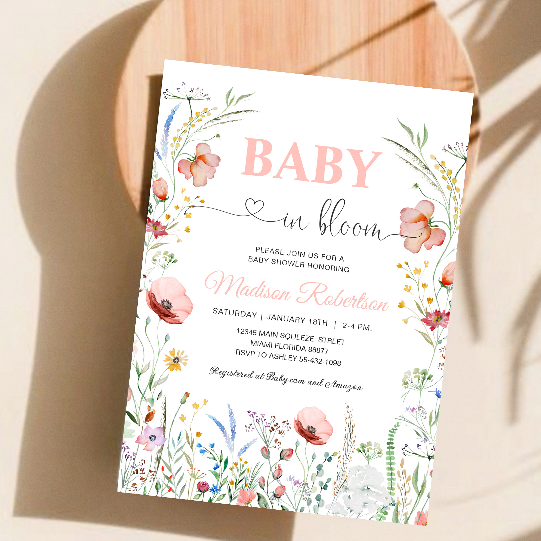 Baby In Bloom Spring Flowers Baby Shower Invitation - Image 11