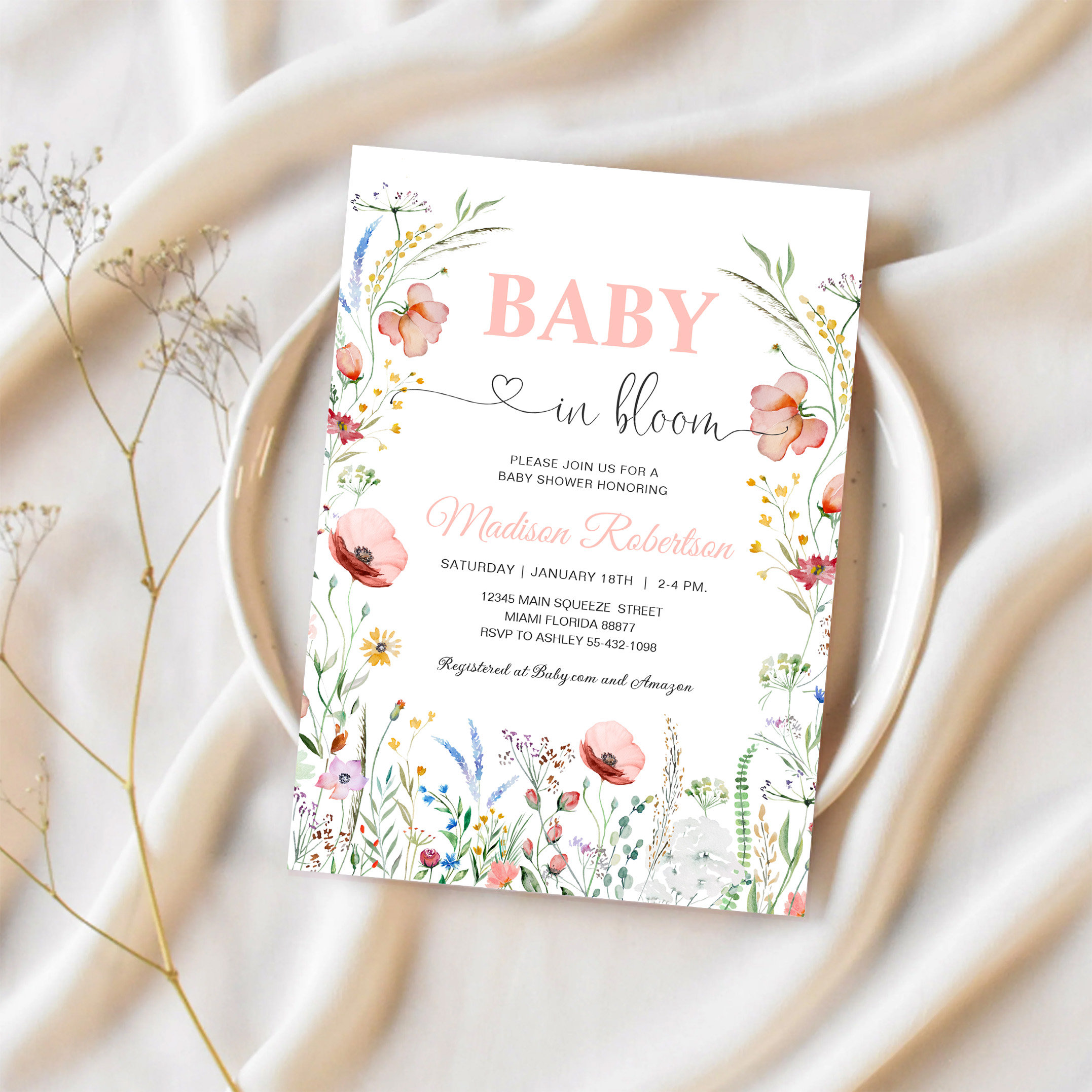 Baby In Bloom Spring Flowers Baby Shower Invitation - Image 2
