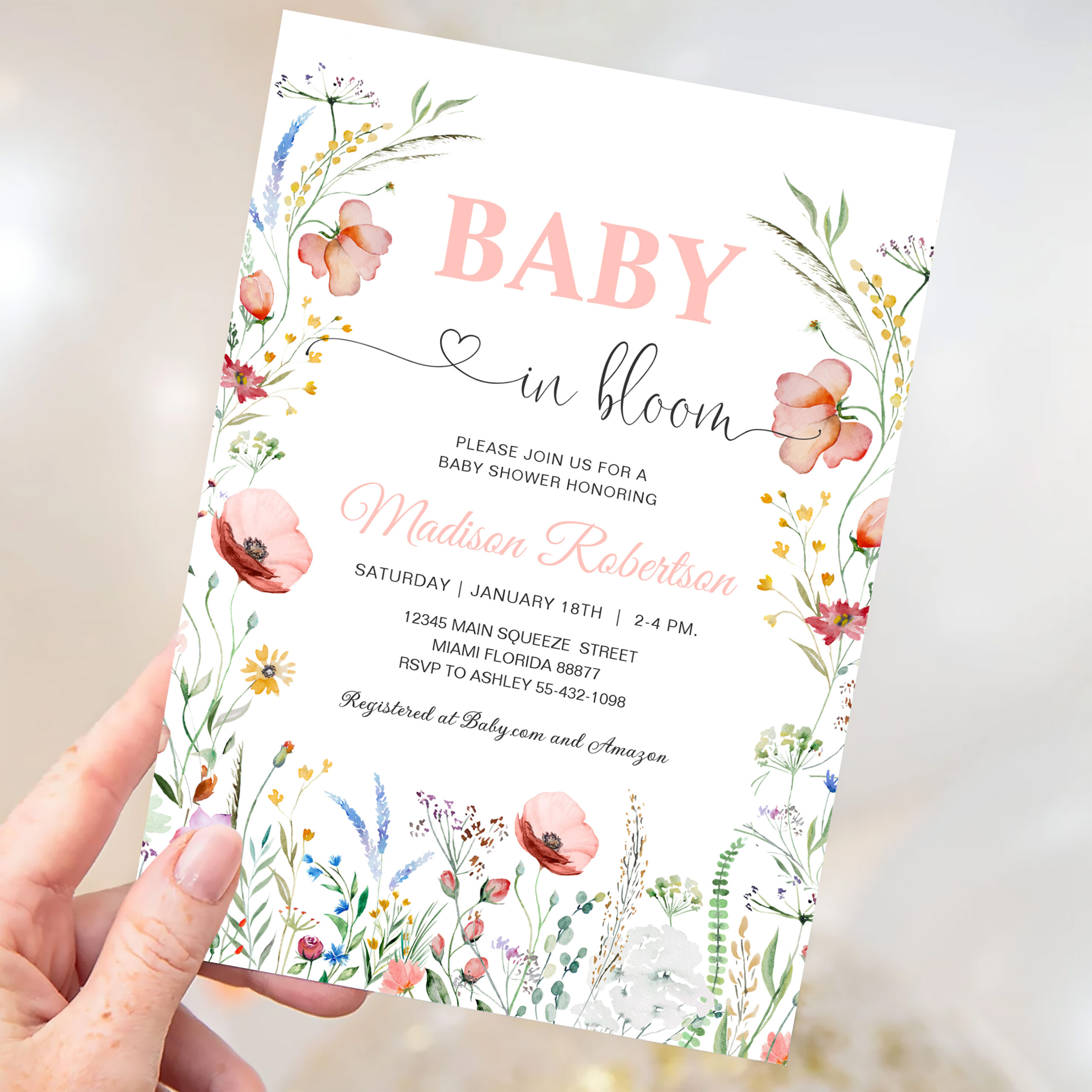 Baby In Bloom Spring Flowers Baby Shower Invitation - Image 3