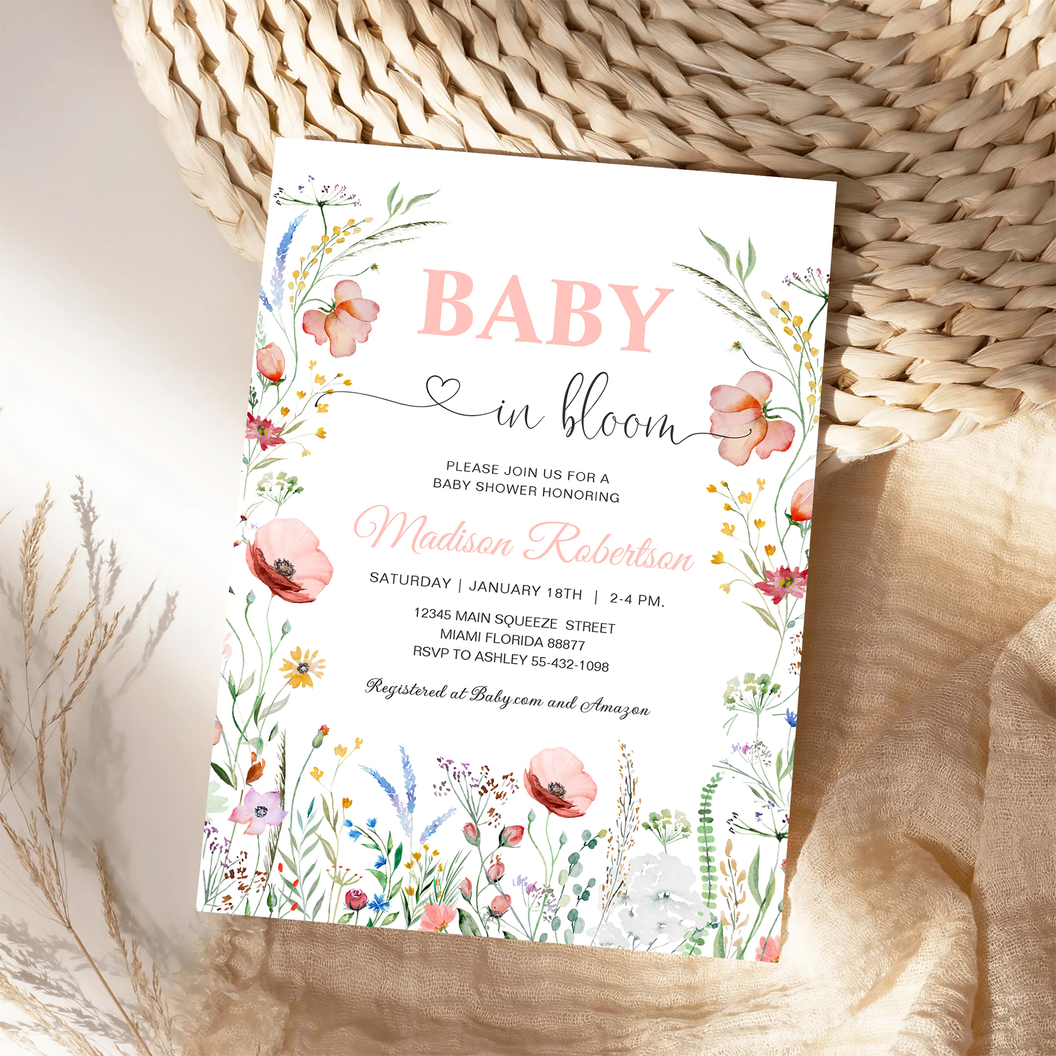 Baby In Bloom Spring Flowers Baby Shower Invitation - Image 4