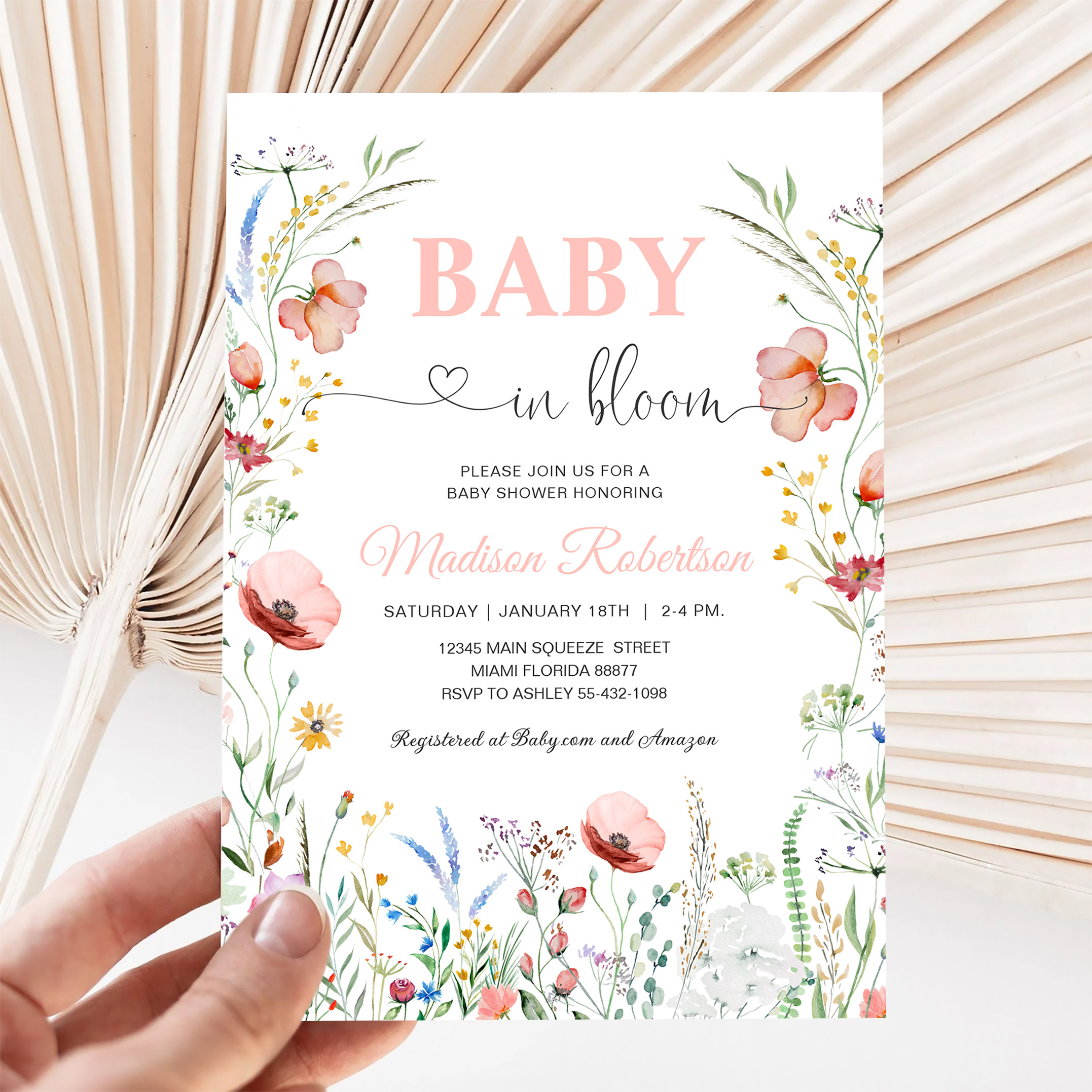 Baby In Bloom Spring Flowers Baby Shower Invitation - Image 5